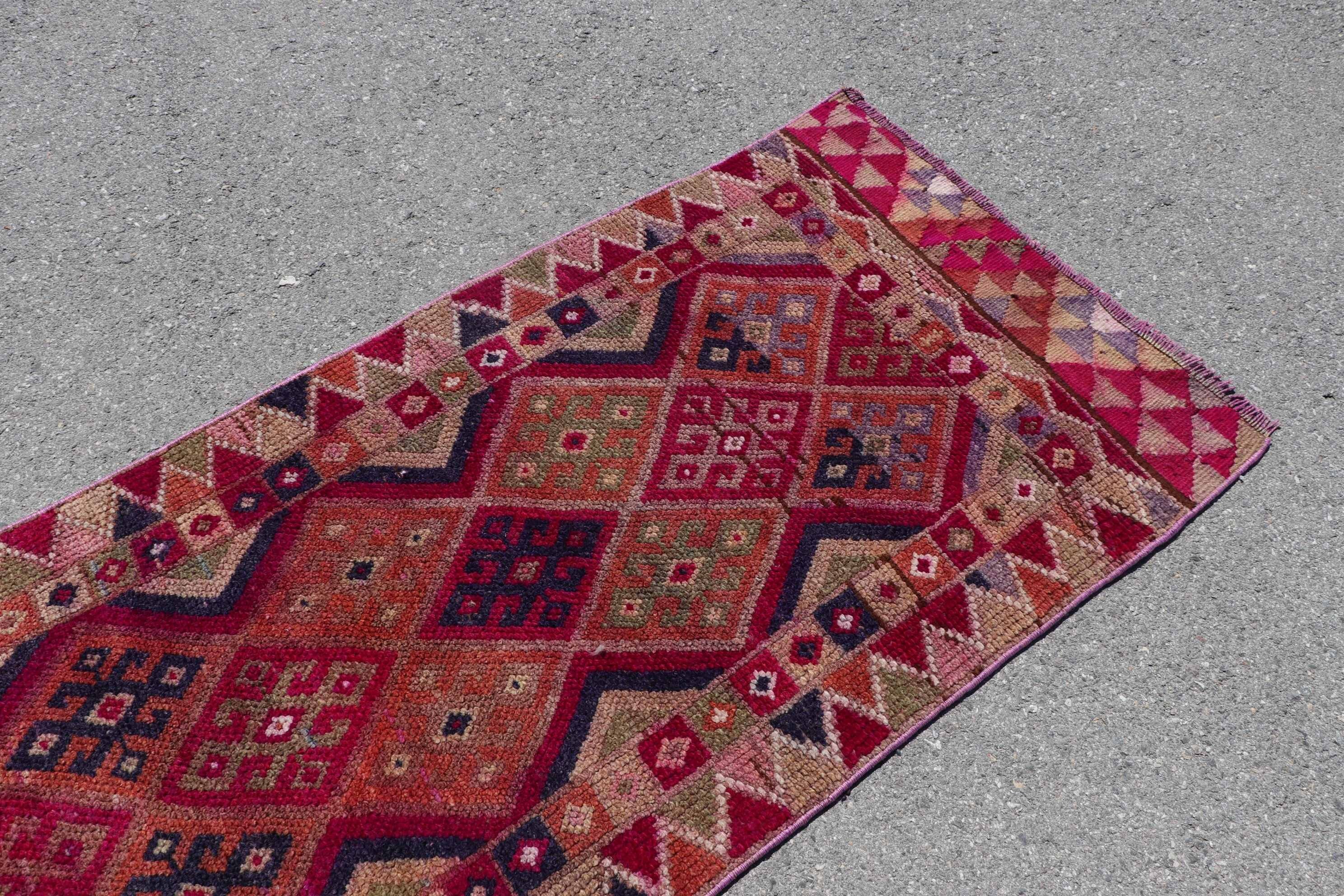 Vintage Rug, Turkish Rug, Rugs for Runner, 2.9x10.1 ft Runner Rugs, Bohemian Rug, Stair Rugs, Pink Floor Rug, Anatolian Rug, Cool Rug