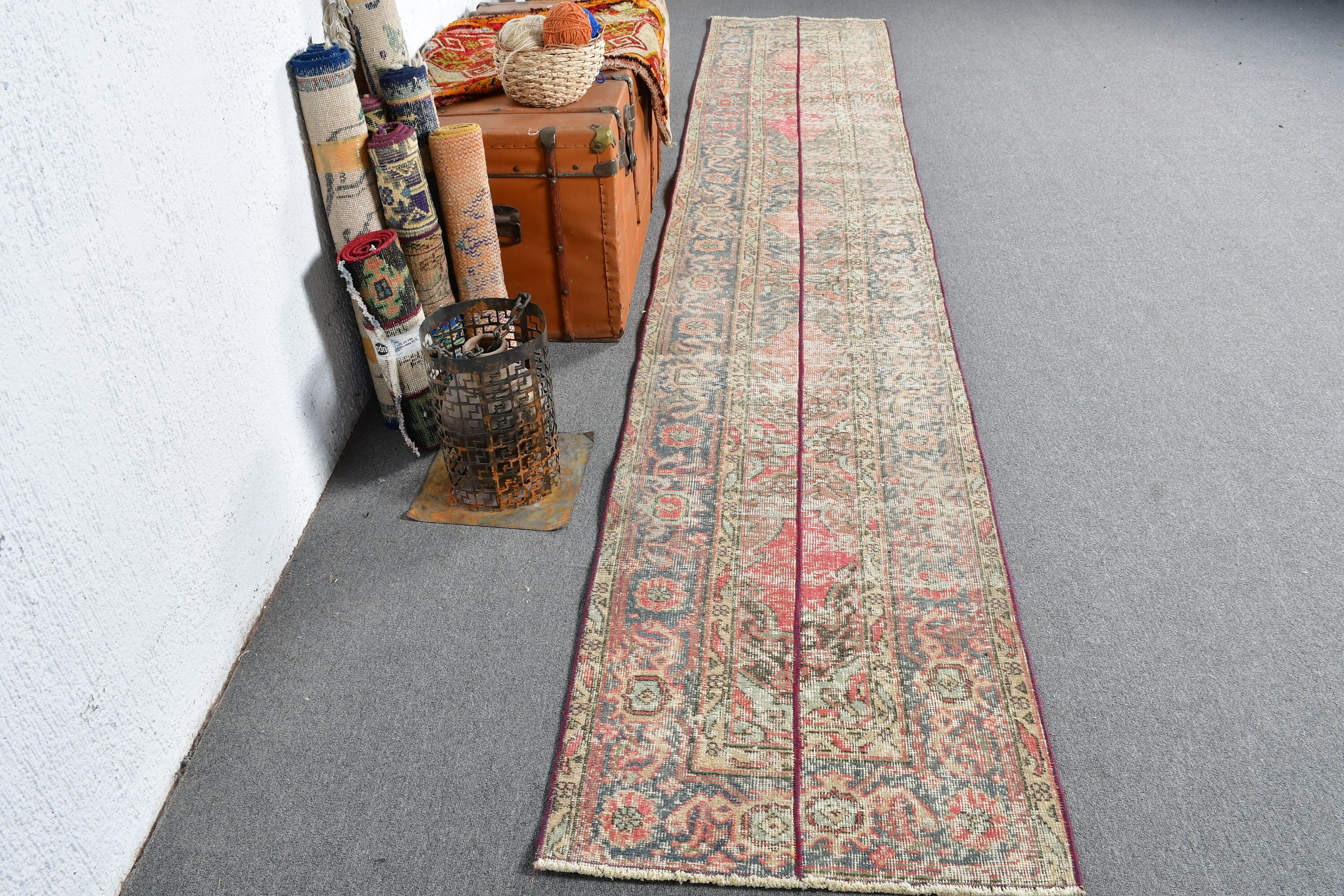 Corridor Rug, Red Kitchen Rugs, Wool Rugs, Vintage Rug, Rugs for Kitchen, Moroccan Rug, Hallway Rug, Turkish Rug, 2.3x12.8 ft Runner Rug