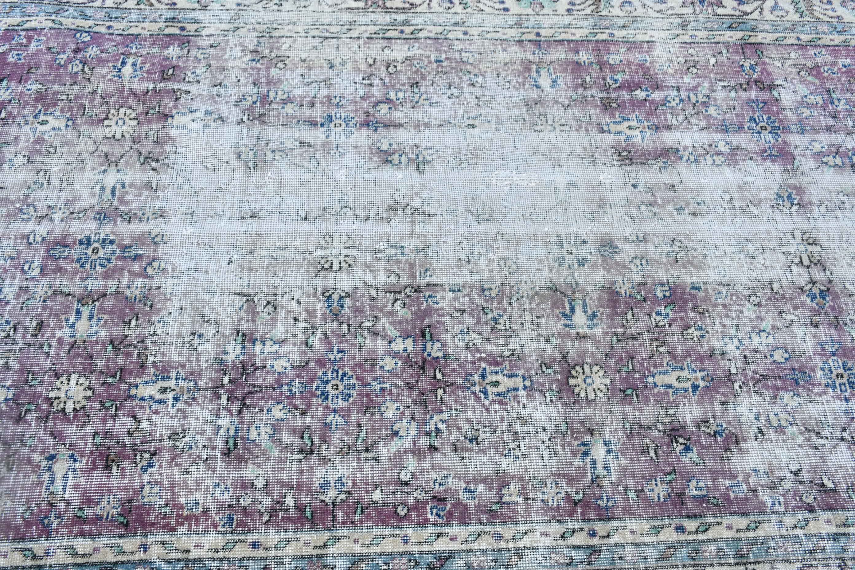 Vintage Halı, Yatak Odası Halısı, 4.8x8.5 ft Büyük Halı, El Dokuma Halı, Türk Halıları, Ev Dekor Halısı, Salon Halısı, Mor Ev Dekor Halıları, Yer Halıları