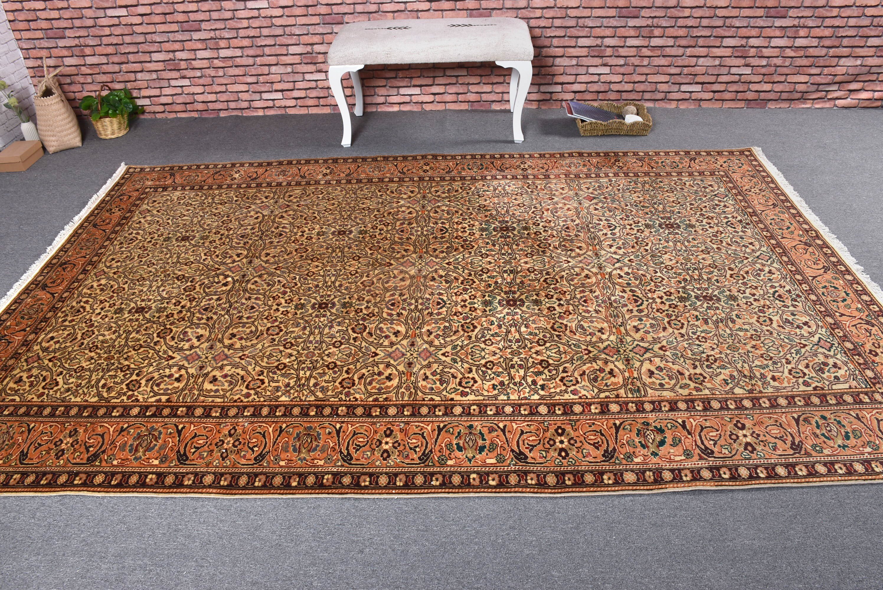 Vintage Halılar, Büyük Boho Halı, 6.3x9.5 ft Büyük Halı, Ev Dekor Halısı, Türk Halısı, Yemek Odası Halısı, Bej Geometrik Halılar