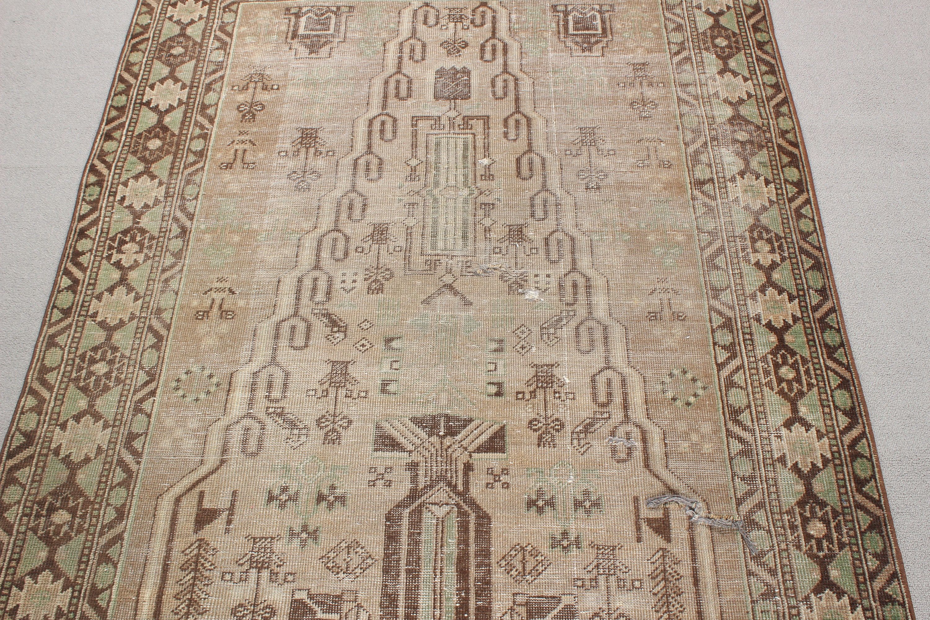 Yün Halı, Türk Halısı, Yeşil Düz Dokuma Halı, Vintage Halı, Oushak Alan Kilimi, Tribal Halılar, Nötr Halı, Yemek Odası Halısı, 3,8x9,3 ft Alan Halıları