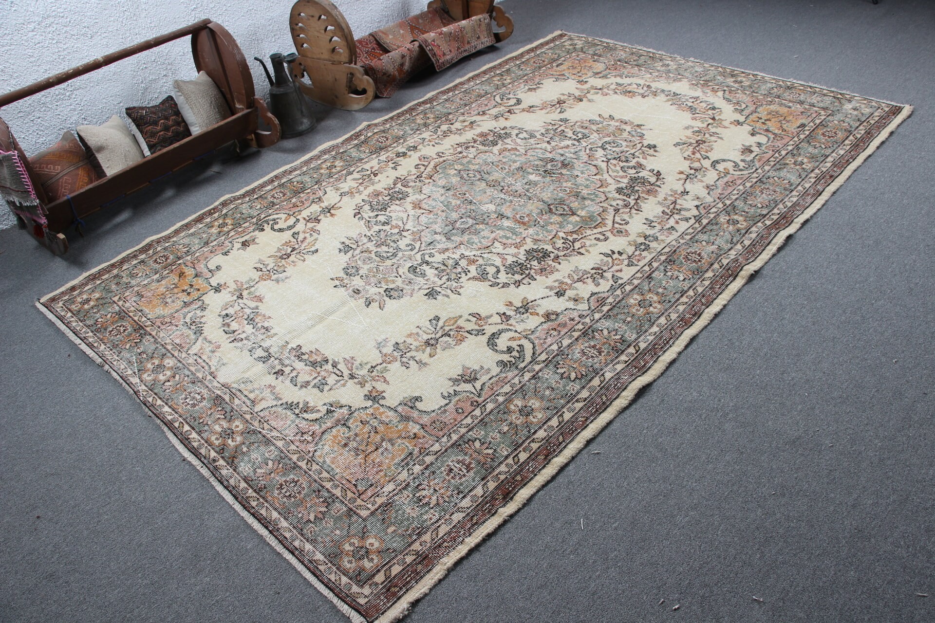 Living Room Rug, Vintage Rug, Salon Rug, Turkish Rugs, Anatolian Rug, Outdoor Rug, Oriental Rugs, Beige Bedroom Rug, 5.8x9.3 ft Large Rug