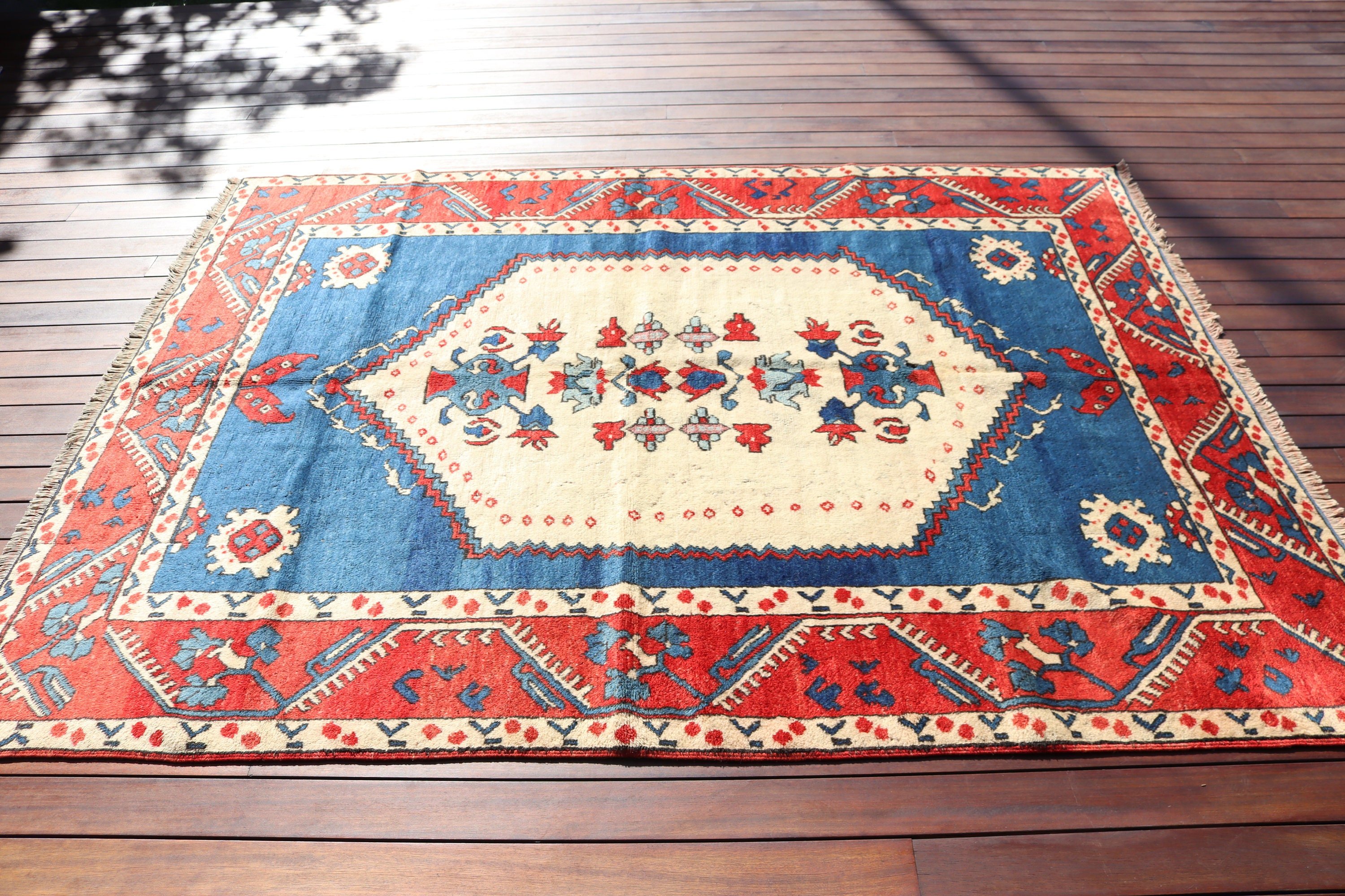 Ev Dekor Halıları, Oturma Odası Halısı, Mavi Lüks Halı, Nötr Halı, Büyük Vintage Halılar, Türk Halısı, Vintage Halı, 5.7x7.3 ft Büyük Halı