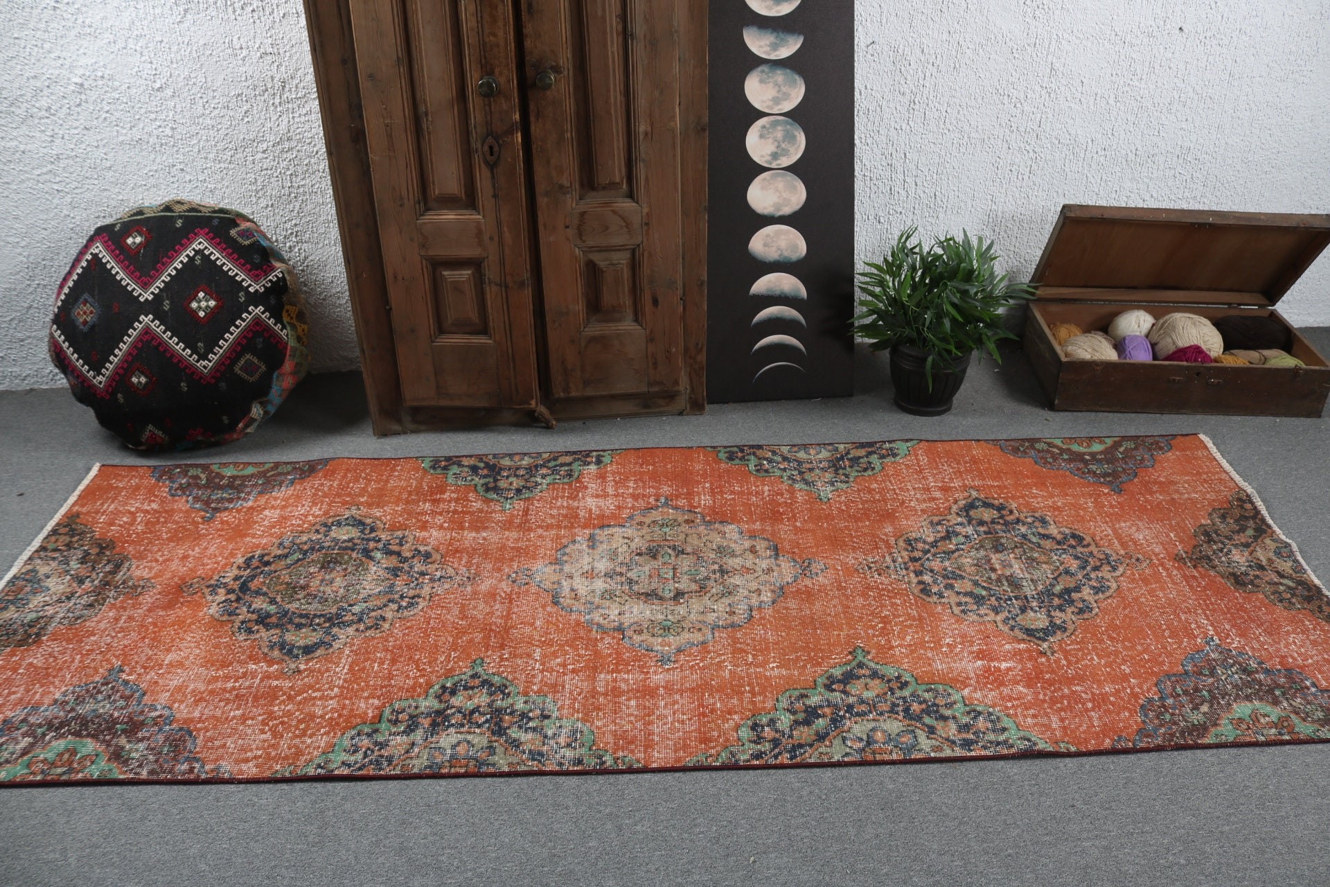 Rugs for Hallway, Vintage Rug, Orange Oushak Rug, Stair Rug, Statement Rug, Floor Rugs, Turkish Rug, 3.5x9.1 ft Runner Rug, Bohemian Rugs