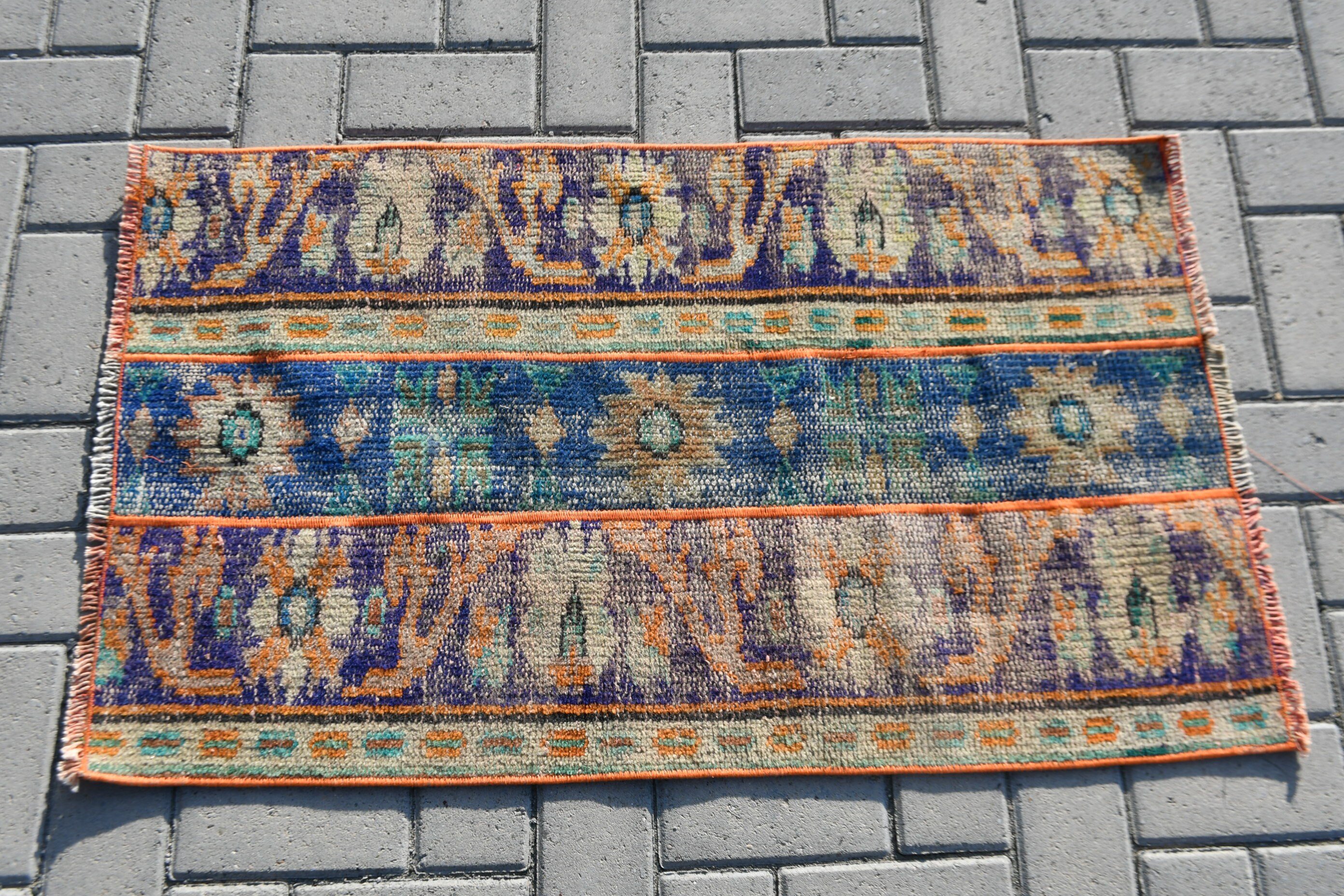 Duvara Asılı Halı, 2x3,4 ft Küçük Halı, Banyo Halıları, Vintage Halı, Mavi Antika Halılar, Türk Halısı, Banyo Halısı, Yün Halı, Havalı Halı