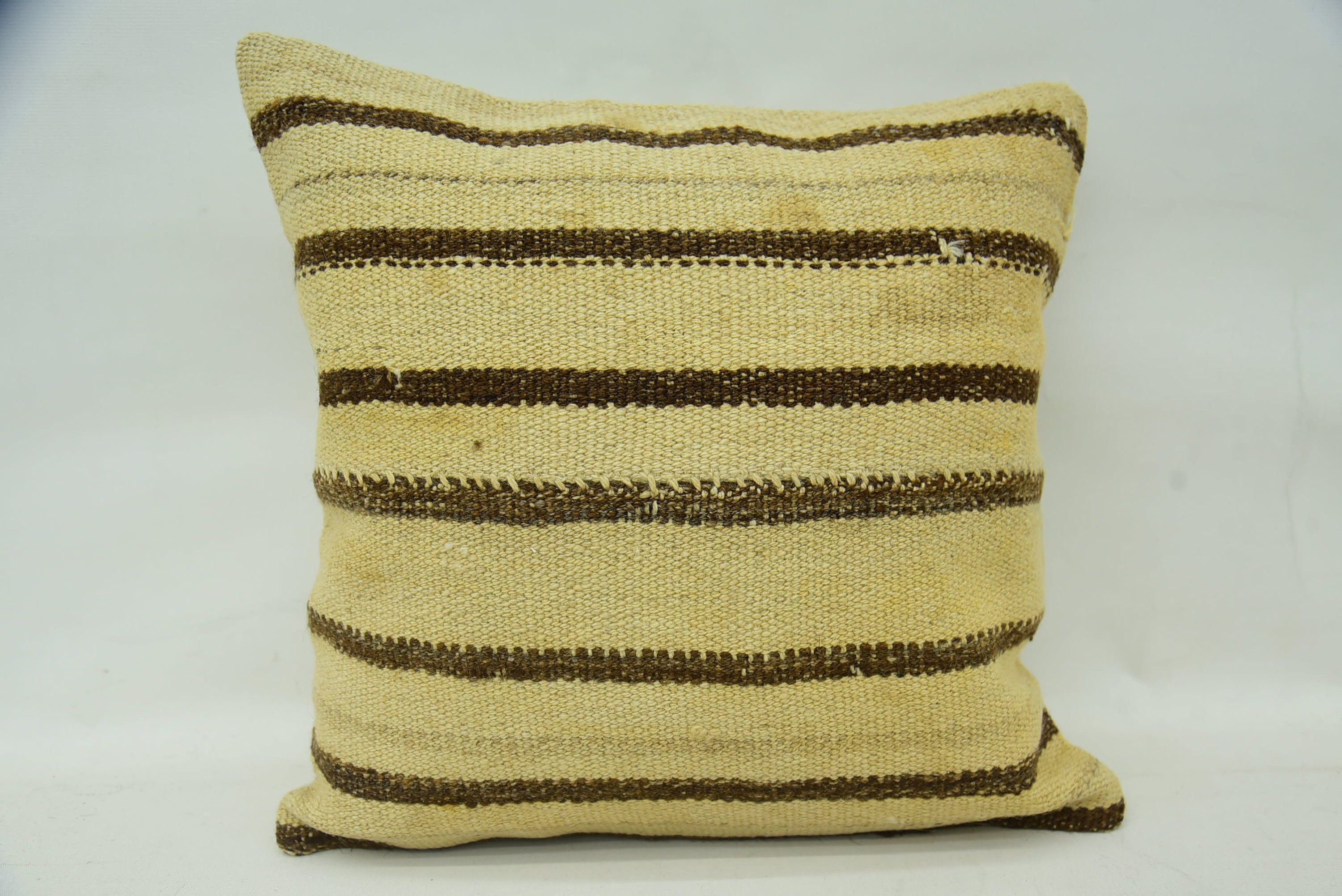 Kilim Cushion Sham, 16"x16" Beige Pillow, Knitted Cushion Case, Boho Pillow, Home Decor Pillow, Retro Throw Pillow Cover