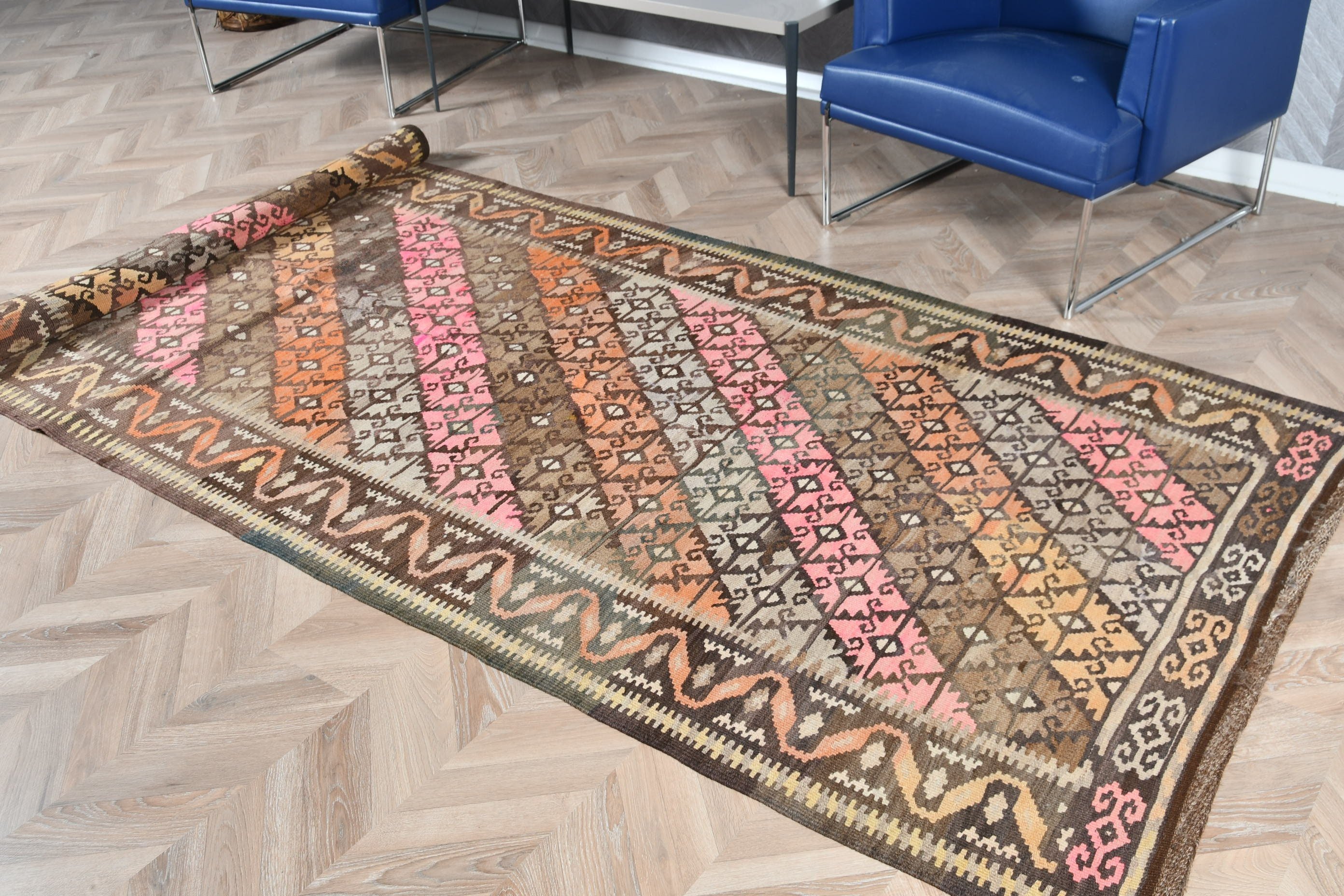 4.3x13.6 ft Runner Halısı, Vintage Halılar, Türk Halısı, Ofis Halıları, Fas Halısı, Runner Halıları, Kahverengi Yatak Odası Halısı, Merdiven Halısı