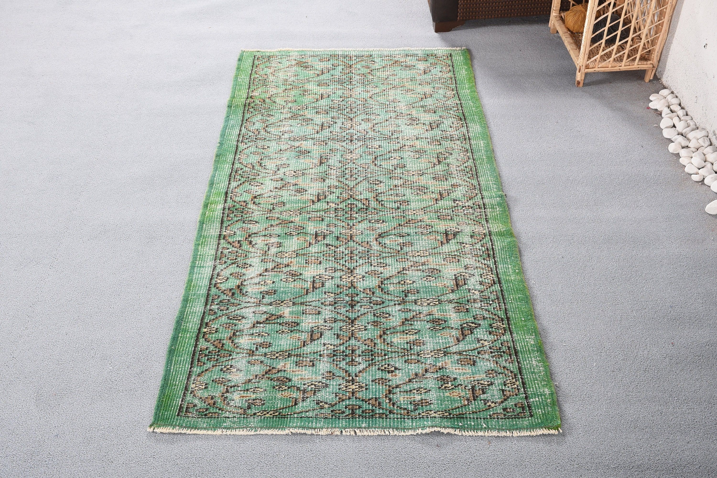 Vintage Rugs, Kitchen Rugs, Nursery Rug, Abstract Rugs, Bedroom Rug, Turkish Rugs, Rugs for Bedroom, 3.1x6.4 ft Accent Rugs, Green Cool Rug