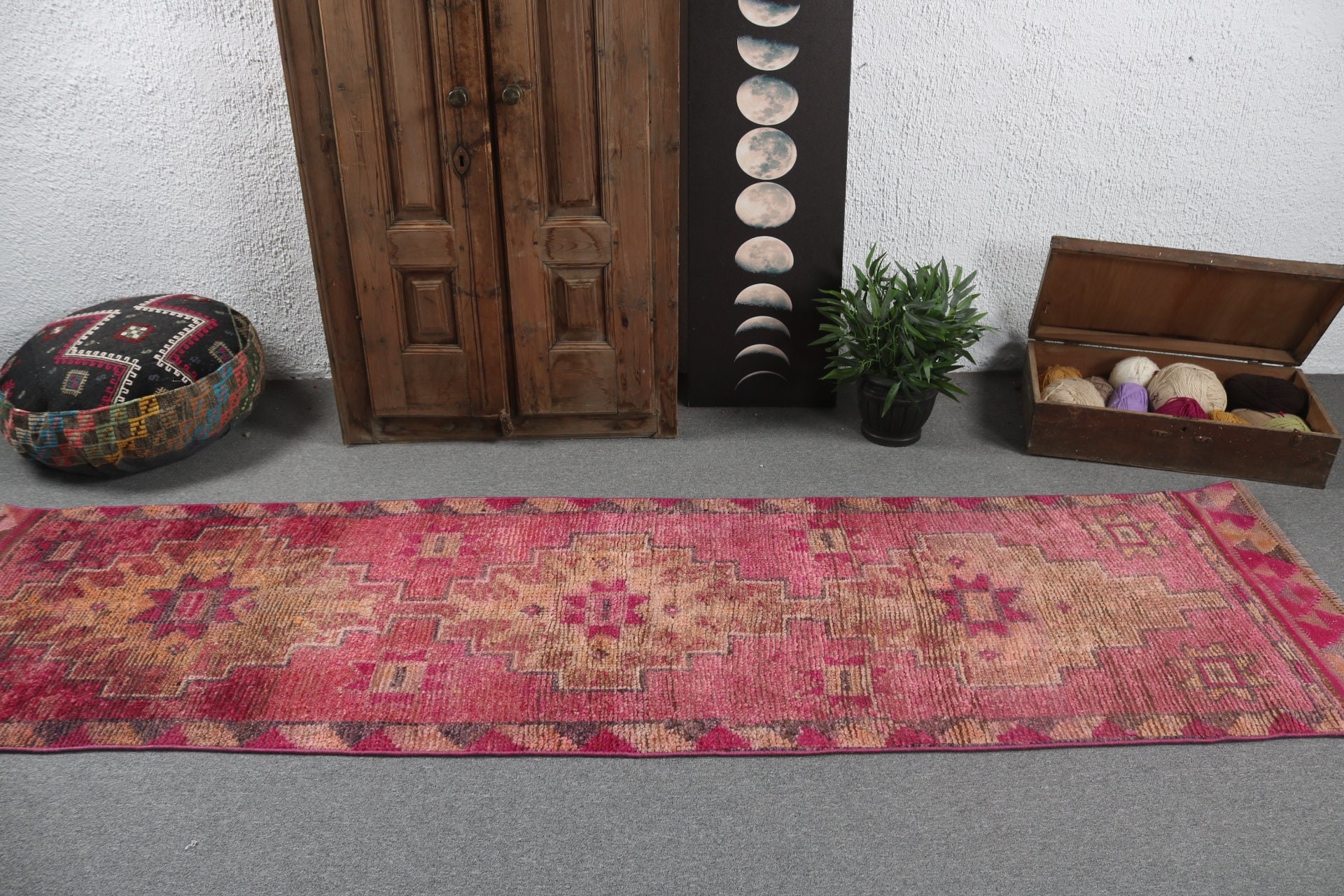 2.6x9.7 ft Runner Halıları, Runner Halıları, Türk Halıları, Lüks Halılar, Merdiven Halısı, Pembe Lüks Halı, Yatak Odası Halıları, Koridor Halısı, Vintage Halı