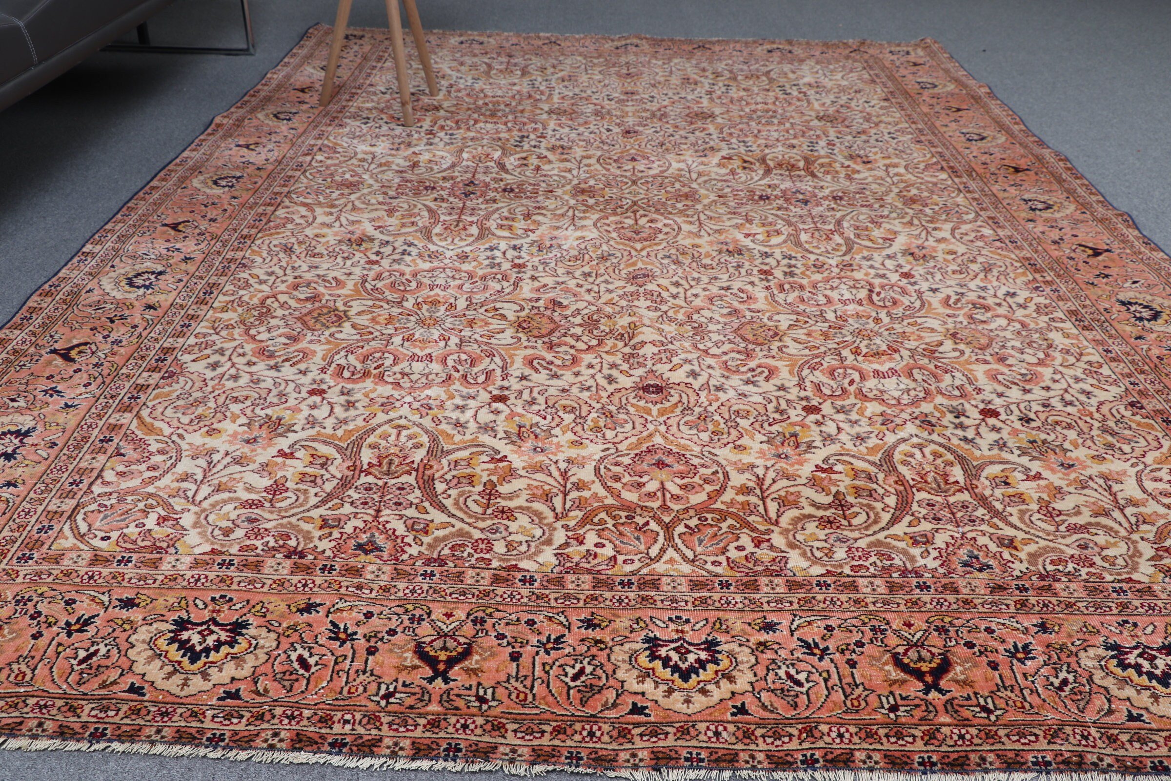 Orange Oushak Rugs, Anatolian Rug, Salon Rug, Cool Rug, Vintage Rug, 6.6x9.5 ft Large Rug, Dining Room Rug, Turkish Rug, Vintage Decor Rug