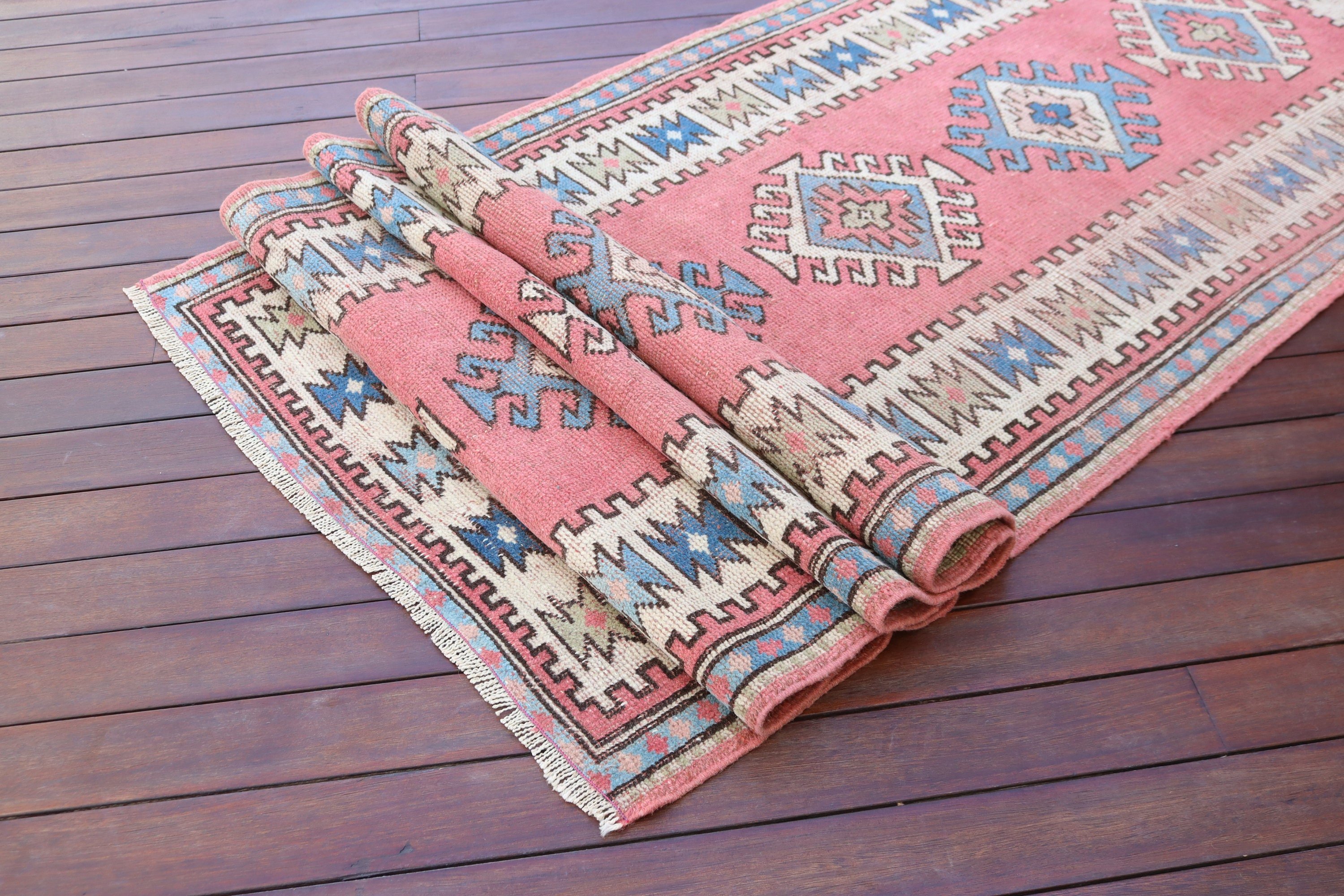 Modern Rugs, Vintage Rugs, Statement Rug, Turkey Rug, 3x9 ft Runner Rugs, Beni Ourain Runner Rugs, Turkish Rugs, Pink Home Decor Rugs