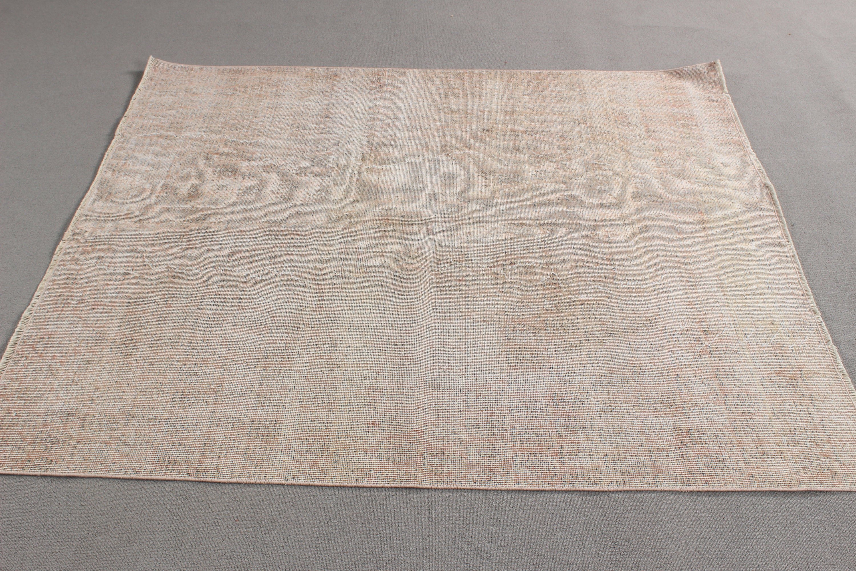 Vintage Accent Rug, Beige Boho Rugs, Turkish Rugs, Oushak Rug, Vintage Rugs, Moroccan Rug, 4.5x5.2 ft Accent Rug, Decorative Rugs