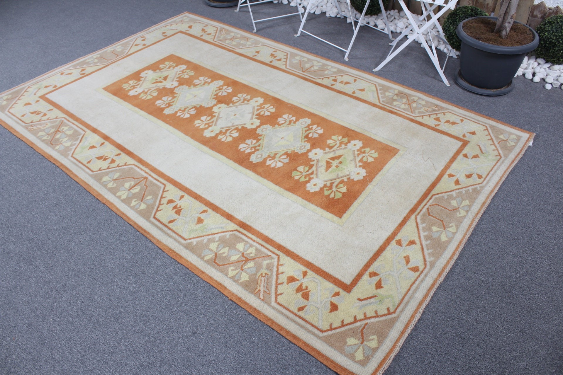 Home Decor Rugs, Turkish Rugs, Beige Antique Rug, Salon Rug, 5.2x8.2 ft Large Rug, Retro Rug, Bedroom Rug, Vintage Rugs, Dining Room Rug