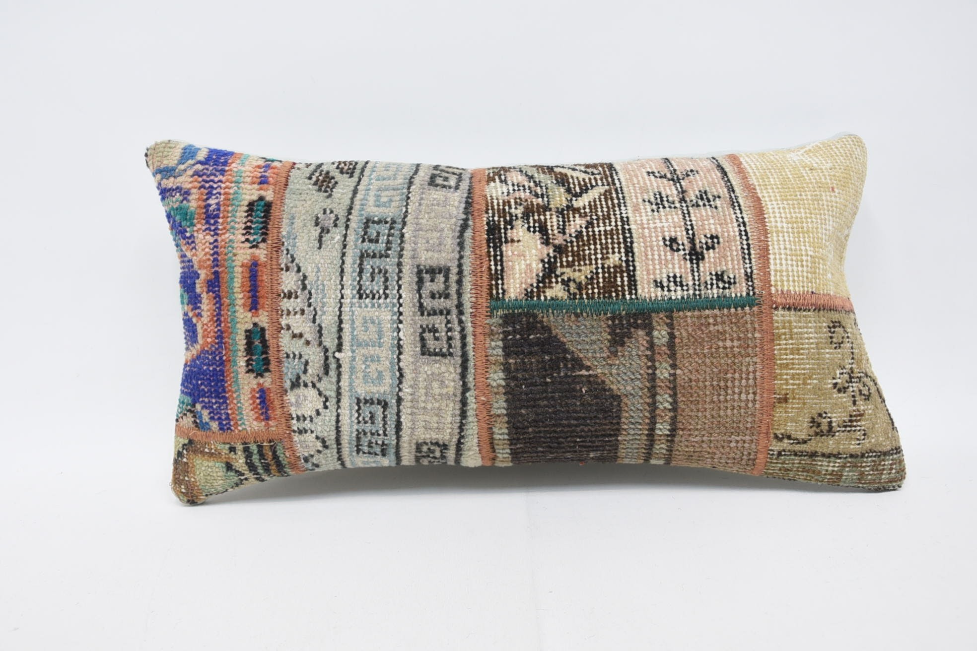 Interior Designer Pillow, 12"x24" Beige Pillow, Turkish Kilim Pillow, Handmade Rug Seat Pillow Sham, Throw Kilim Pillow