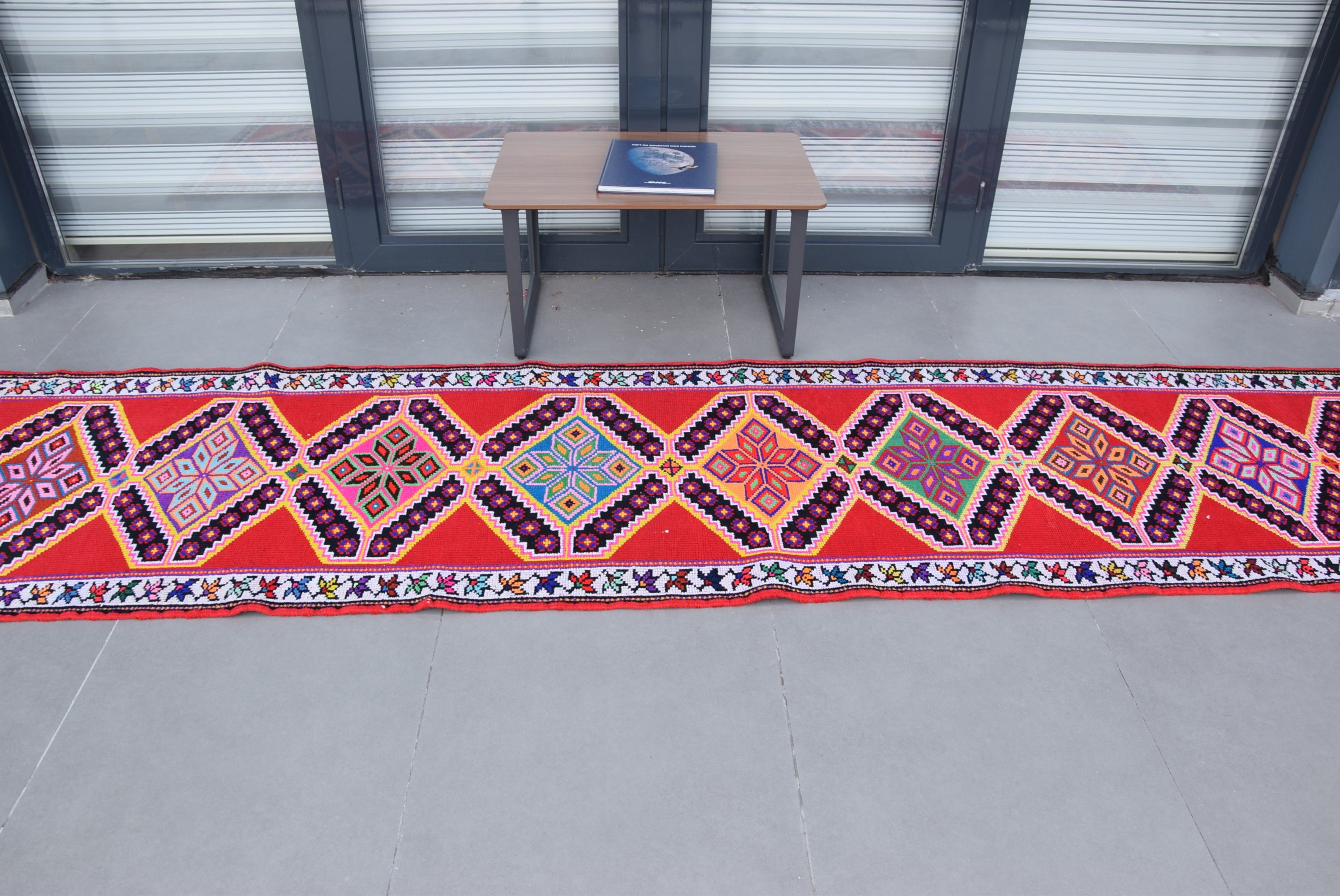 Red Oriental Rug, Stair Rugs, Hallway Rugs, Turkish Rug, Home Decor Rugs, Vintage Rug, Muted Rug, 3x12.1 ft Runner Rug, Antique Rug
