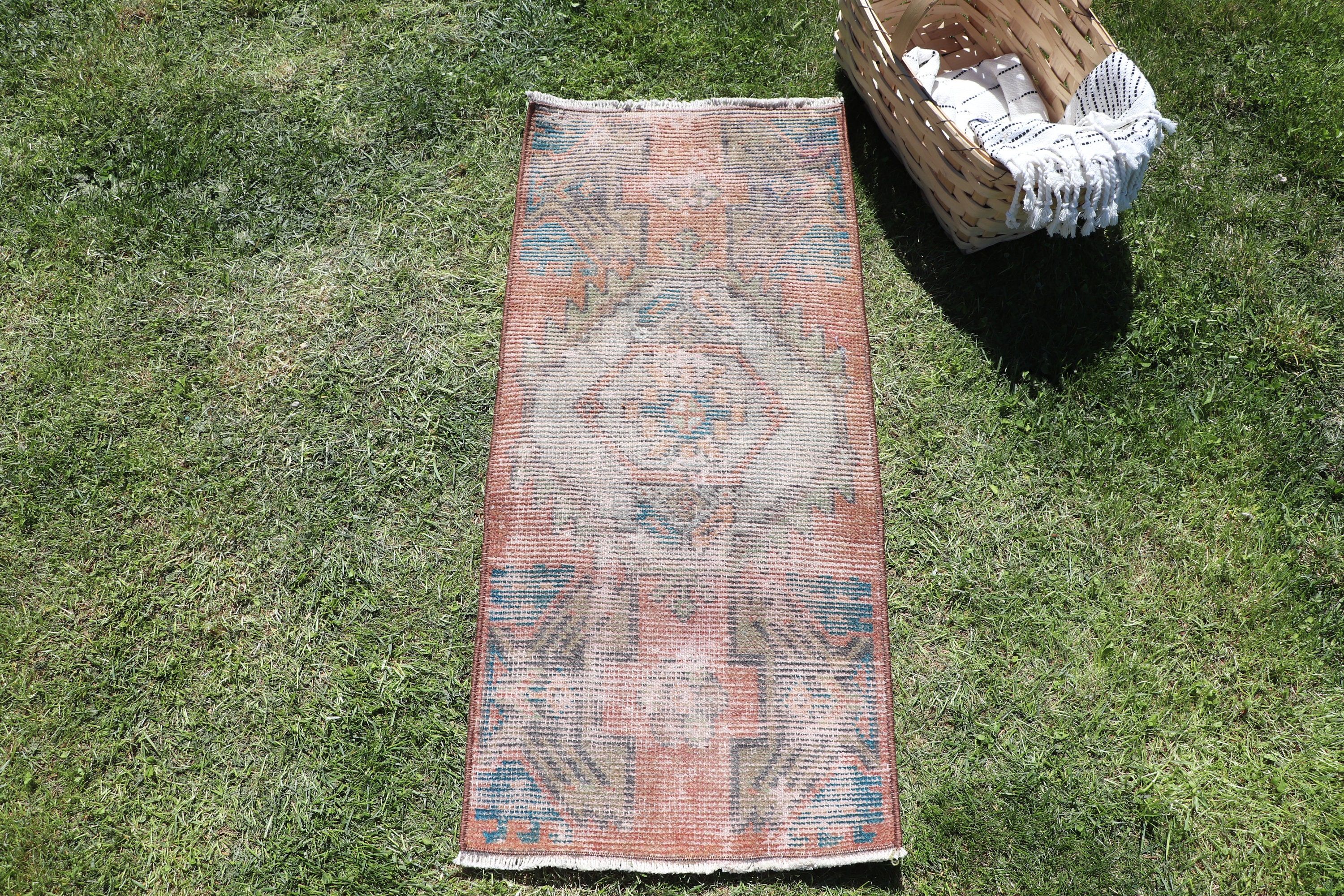 Vintage Halılar, 1.3x3 ft Küçük Halı, Turuncu El Dokuma Halılar, Düz Dokuma Halı, Ofis Halıları, Yer Halıları, Küçük Boho Halı, Çocuk Halıları, Türk Halısı