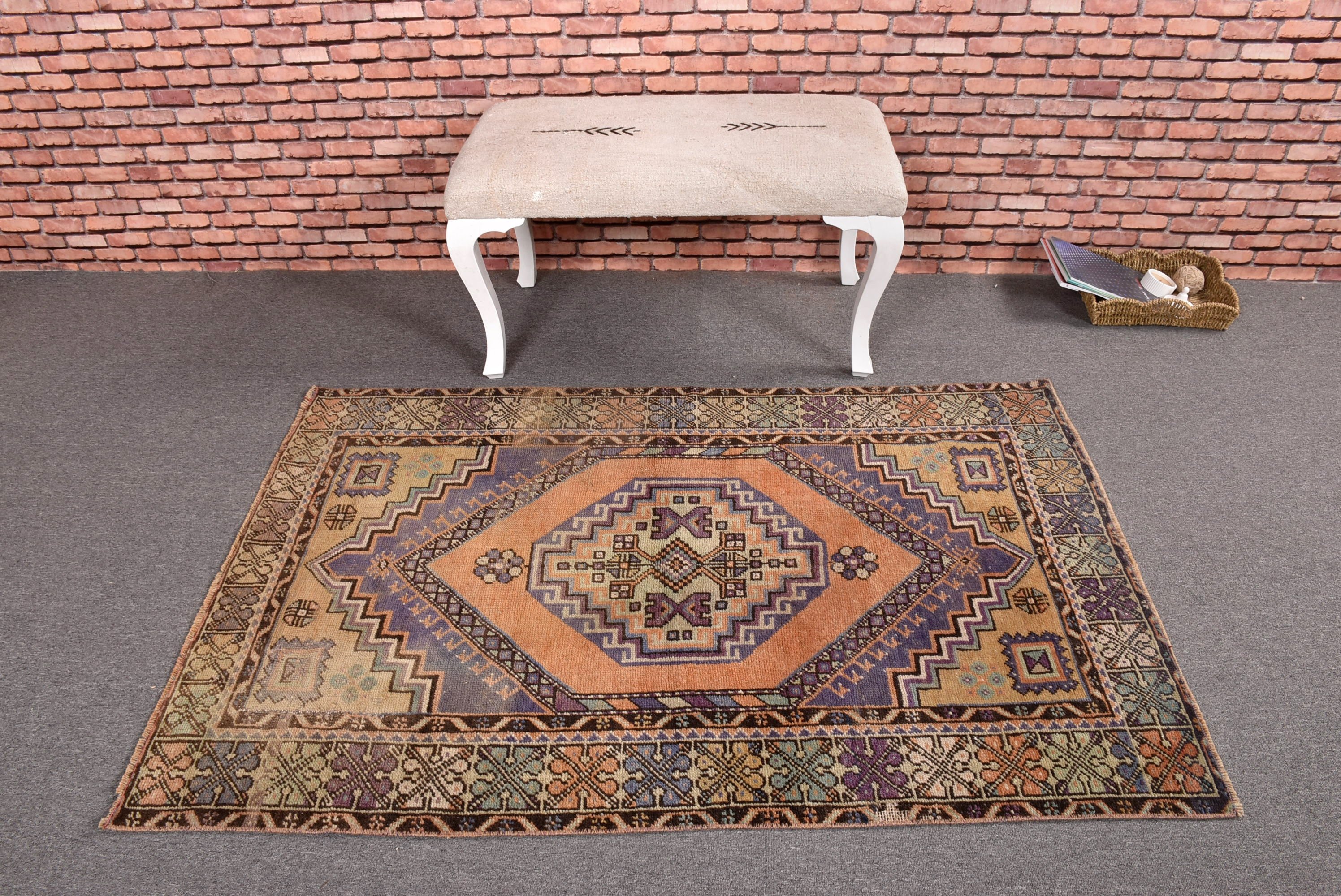 Lüks Halı, 3,5x5,3 ft Aksan Halısı, Vintage Halılar, Türk Halısı, Mor Fas Halısı, Boho Vurgulu Halı, Çocuk Odası Halıları, Düz Dokuma Halı