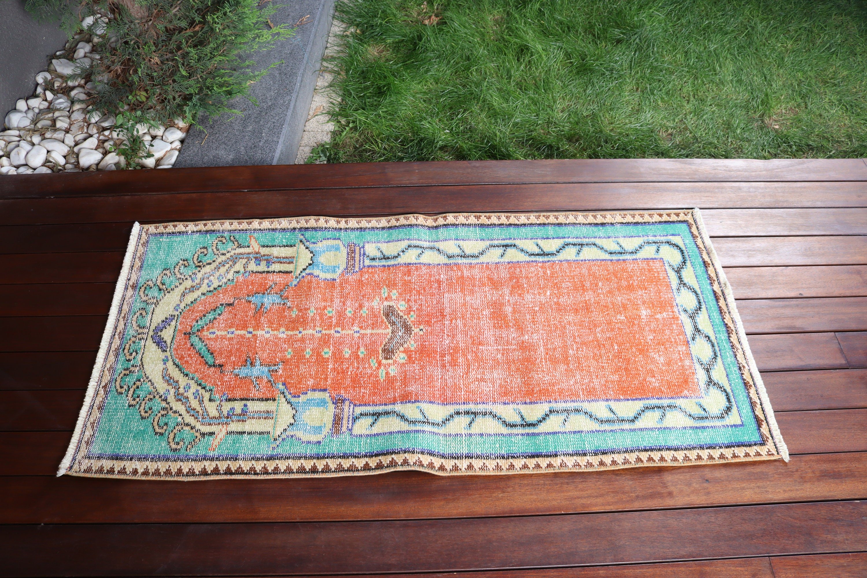 2.1x4.4 ft Small Rug, Orange Bedroom Rug, Vintage Rugs, Bath Rug, Boho Rugs, Handwoven Rug, Rugs for Nursery, Door Mat Rug, Turkish Rug