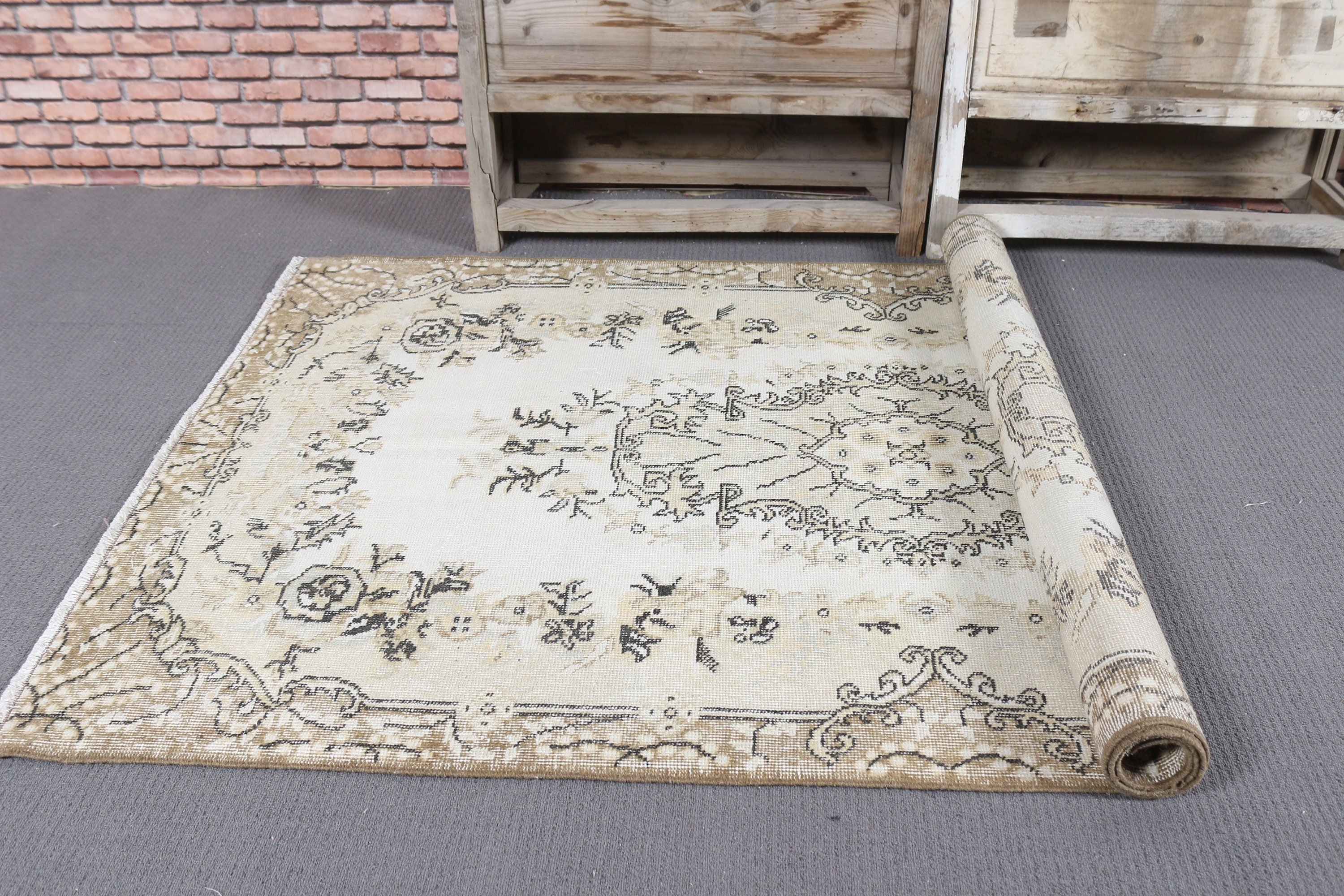 Indoor Rugs, Beige Cool Rug, 3.9x7.1 ft Area Rug, Vintage Rug, Kitchen Rug, Rugs for Nursery, Turkish Rug, Wool Rug, Nursery Rug, Floor Rug