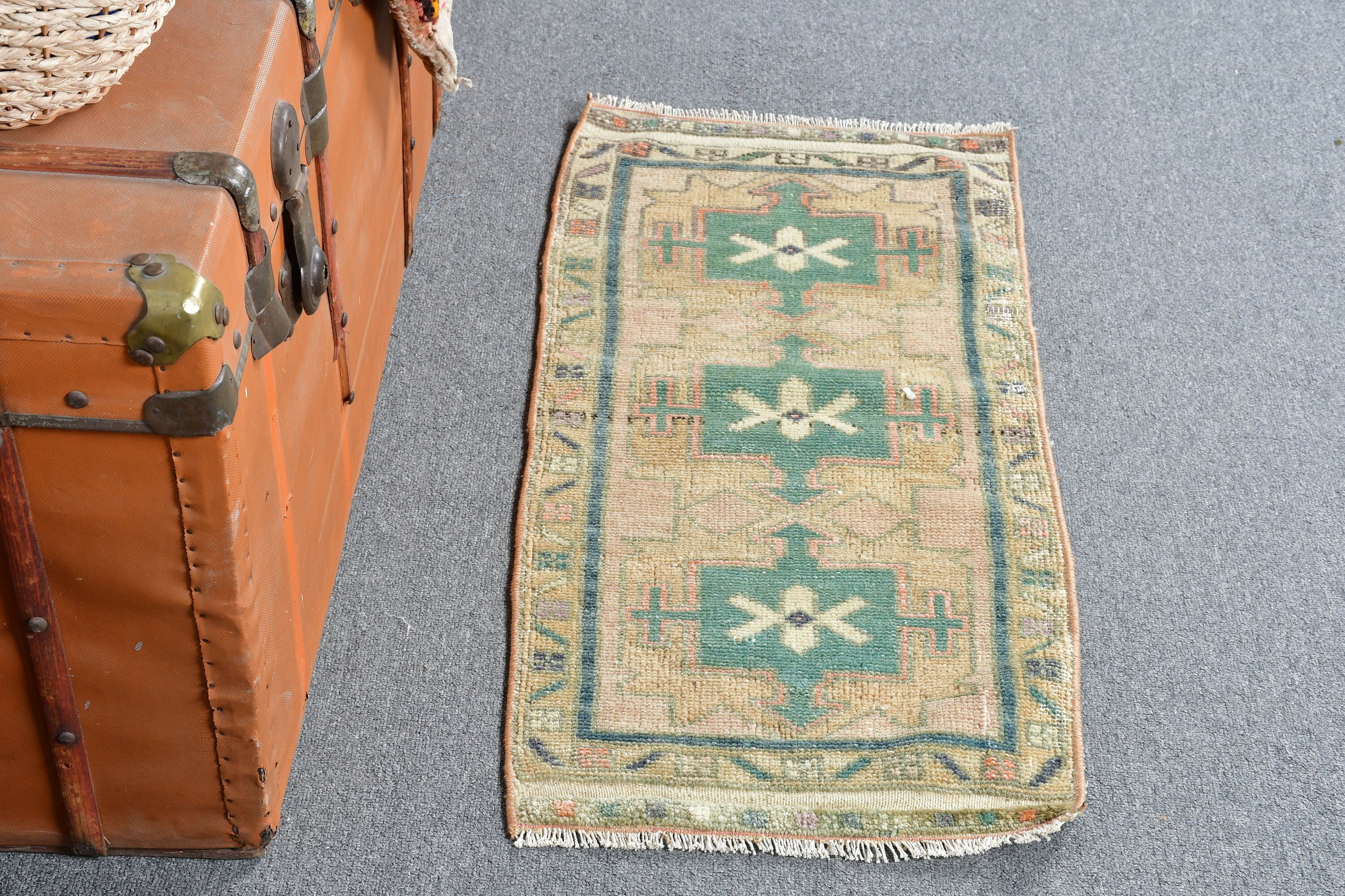 Bathroom Rugs, 1.4x2.9 ft Small Rugs, Brown Antique Rug, Rugs for Nursery, Turkish Rug, Vintage Rug, Entry Rugs, Wool Rugs