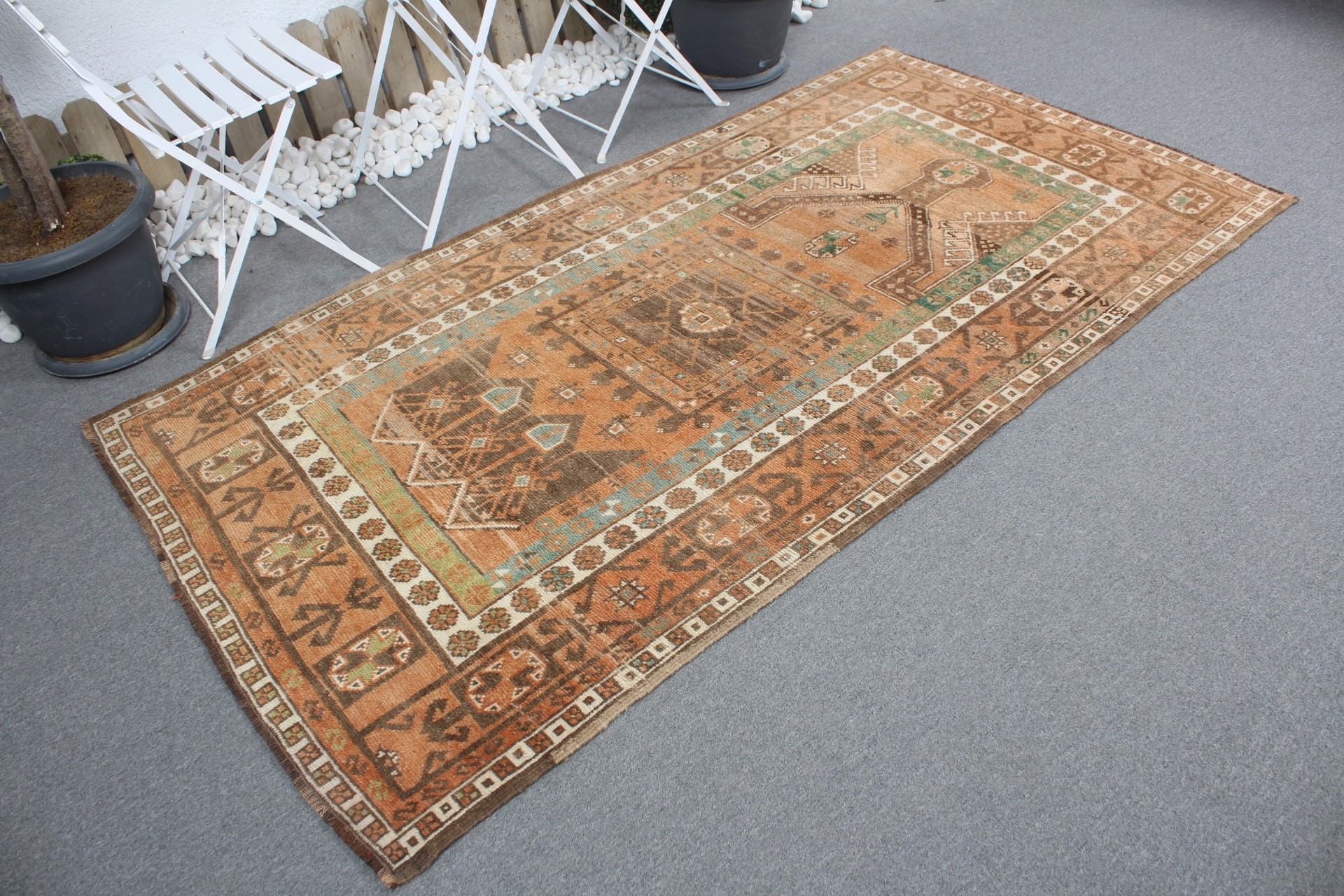 Vintage Rug, Home Decor Rug, 4x7.6 ft Area Rug, Indoor Rug, Rugs for Bedroom, Orange Bedroom Rug, Turkish Rugs, Kitchen Rug, Oriental Rug