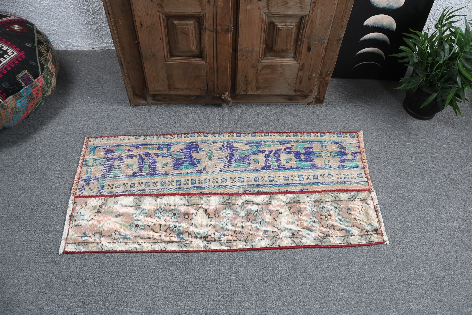 Wall Hanging Rugs, Vintage Rug, Turkish Rugs, Antique Rugs, Boho Rugs, Bath Rugs, 1.7x3.7 ft Small Rugs, Blue Anatolian Rugs, Luxury Rugs