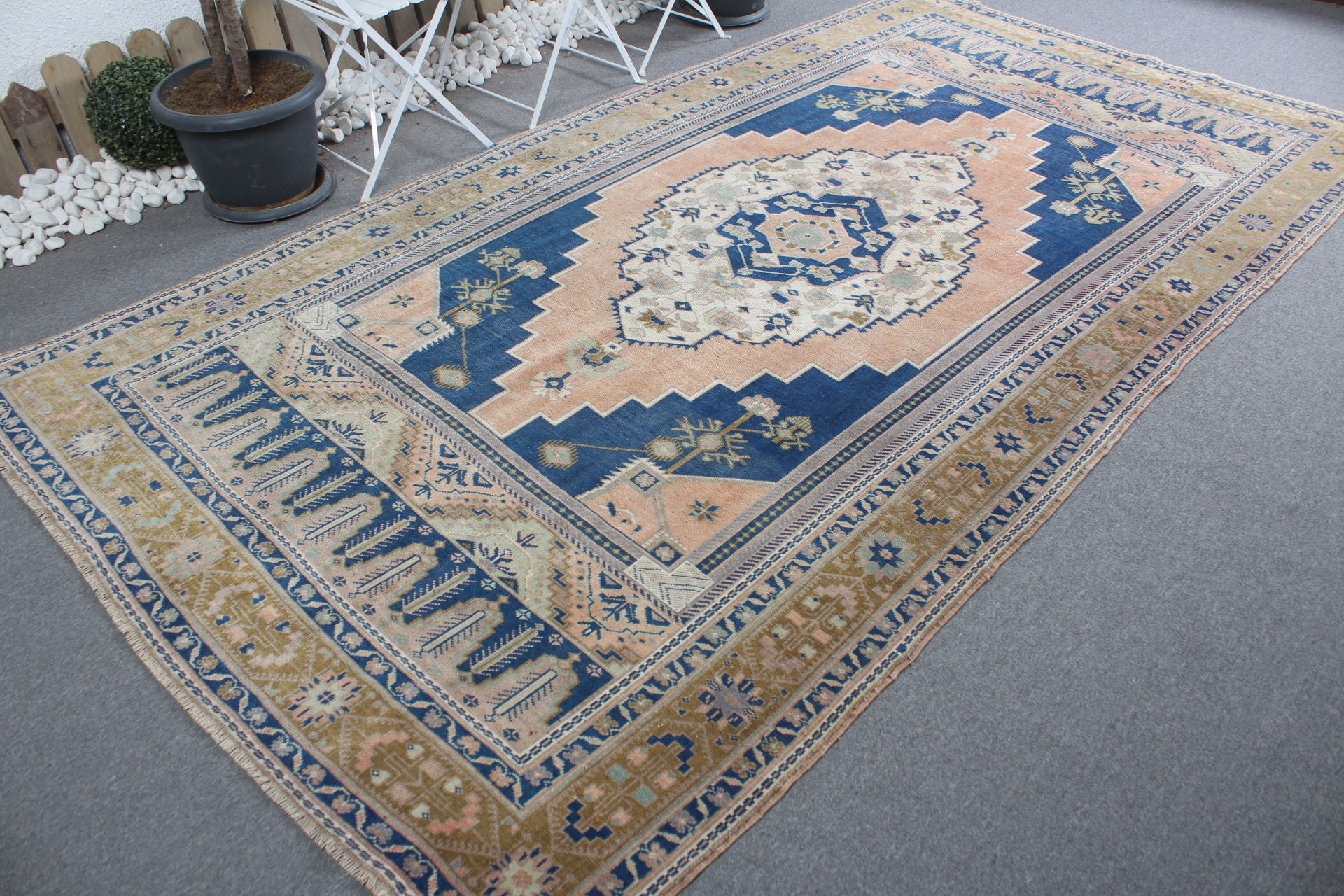 Salon Rug, Cool Rug, Blue Oriental Rug, 5.9x12.6 ft Oversize Rug, Turkish Rug, Anatolian Rug, Saloon Rug, Rugs for Salon, Vintage Rug