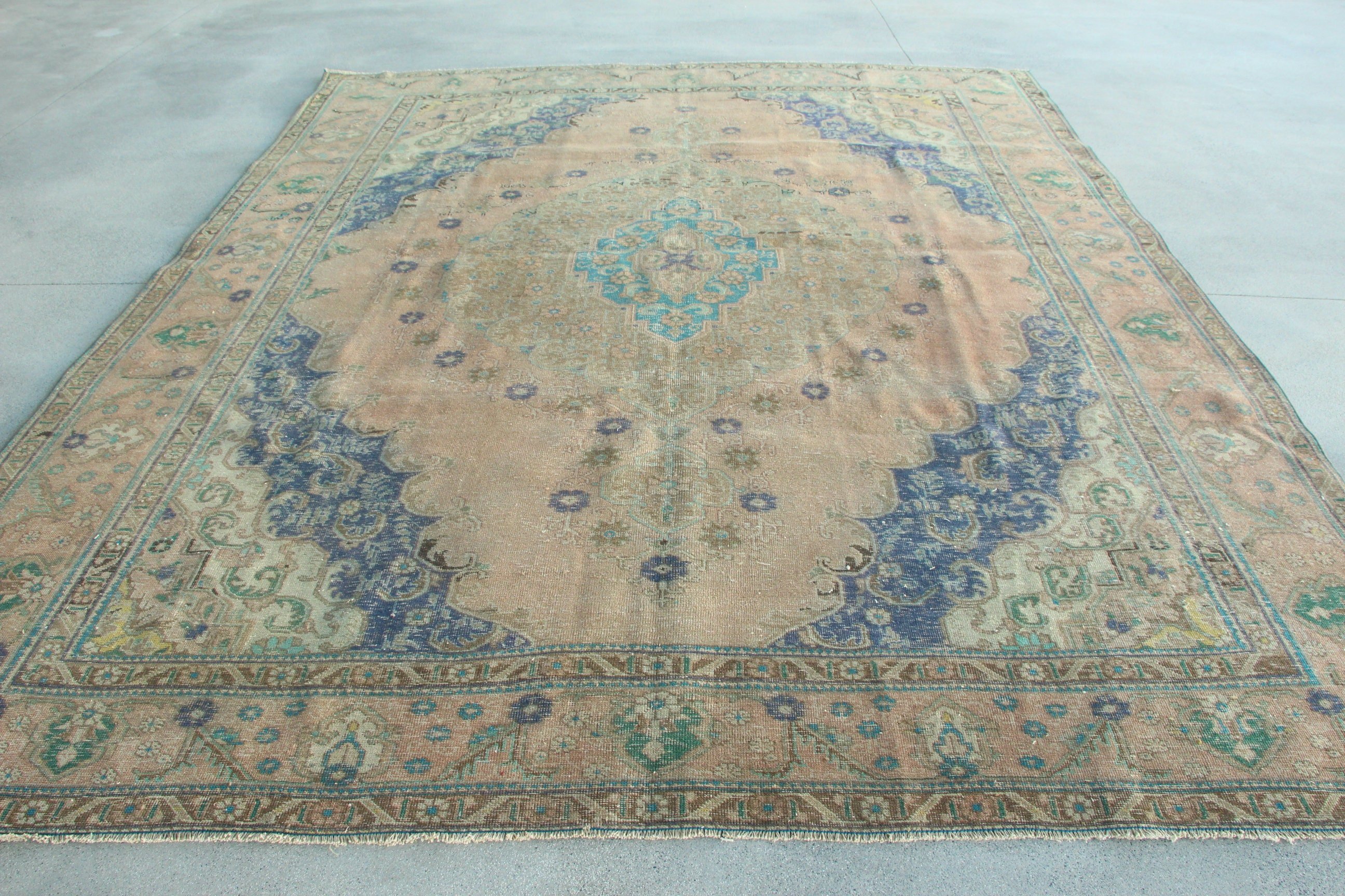 Kahverengi Oushak Halıları, 12.6x9.7 ft Büyük Boy Halı, Salon Halıları, Nötr Halılar, Vintage Halılar, Yemek Odası Halısı, Ofis Halısı, Oushak Halısı, Türk Halıları