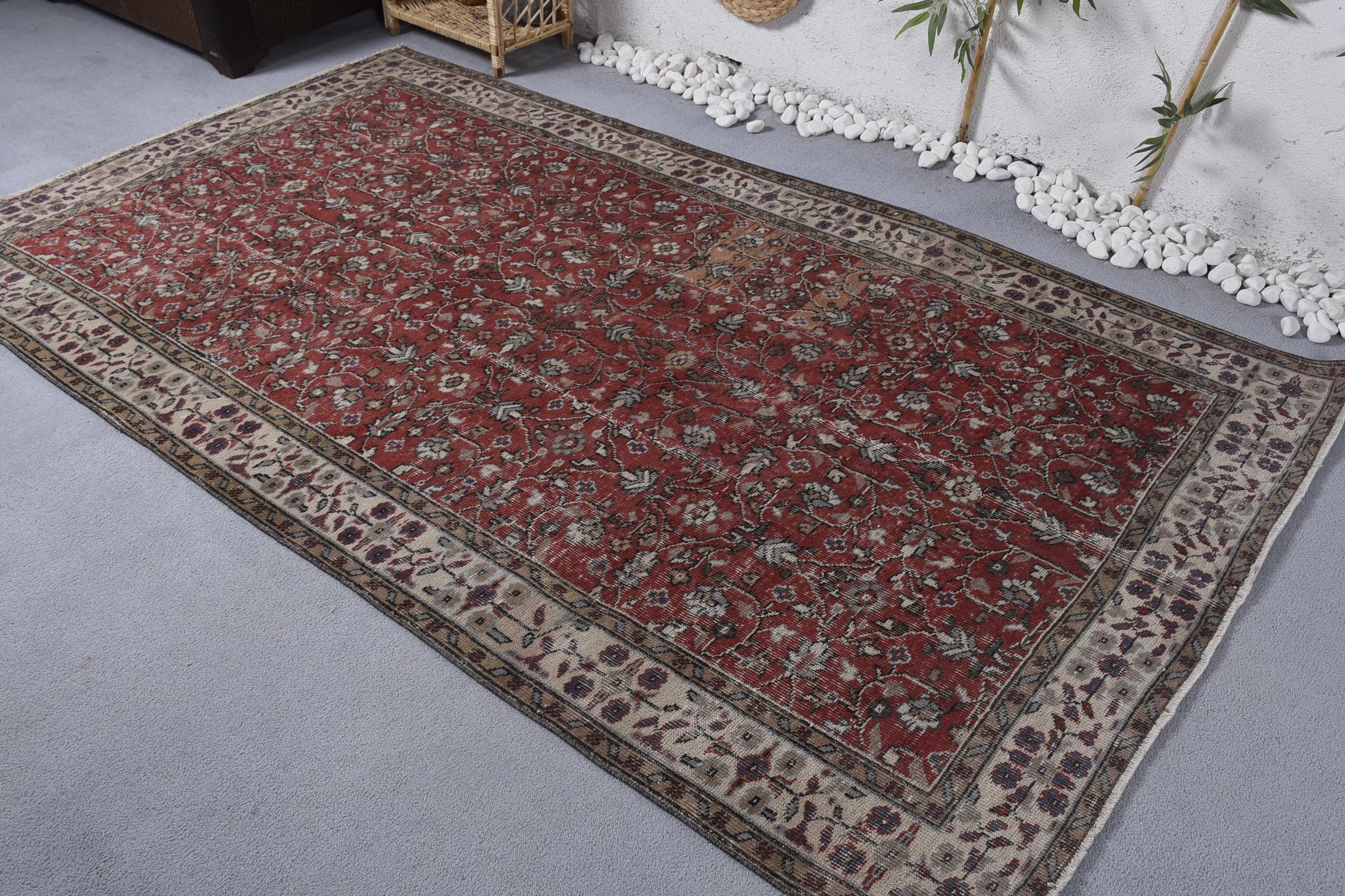 Turkish Rugs, Red Anatolian Rugs, Large Oushak Rugs, Vintage Rug, 5x8.6 ft Large Rugs, Bedroom Rug, Living Room Rugs, Moroccan Rug