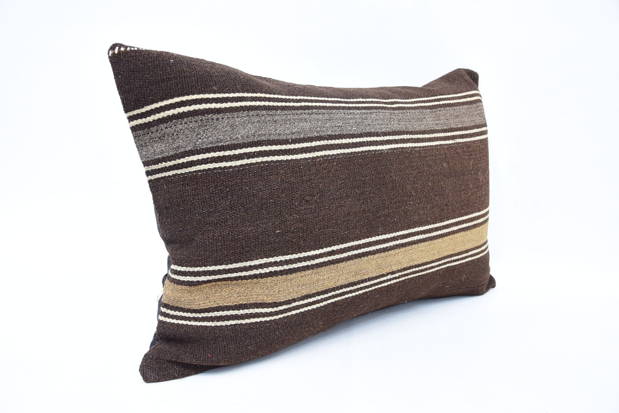 Handmade Pillow Cover, Vintage Pillow, 16"x24" Brown Pillow Sham, Vintage Kilim Throw Pillow, Handmade Kilim Cushion