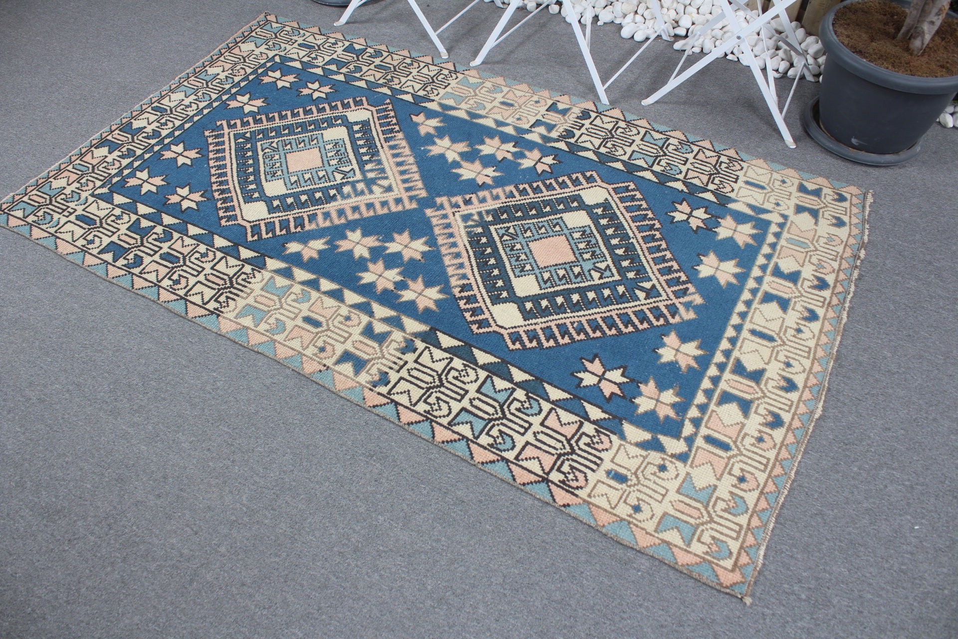 Antique Rugs, Vintage Rugs, Nursery Rug, Aztec Rug, Blue Floor Rug, Home Decor Rugs, 3.7x6.4 ft Accent Rugs, Turkish Rug, Kitchen Rug