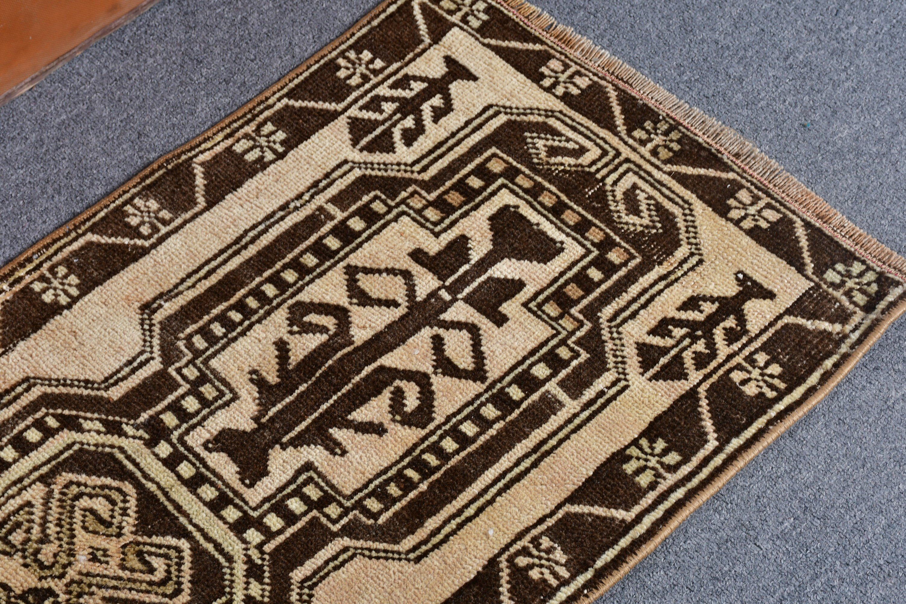 1.4x3.6 ft Small Rug, Bedroom Rug, Door Mat Rug, Bath Mat Boho Rug, Turkish Rug, Vintage Rug, Brown Oushak Rug, Moroccan Rug