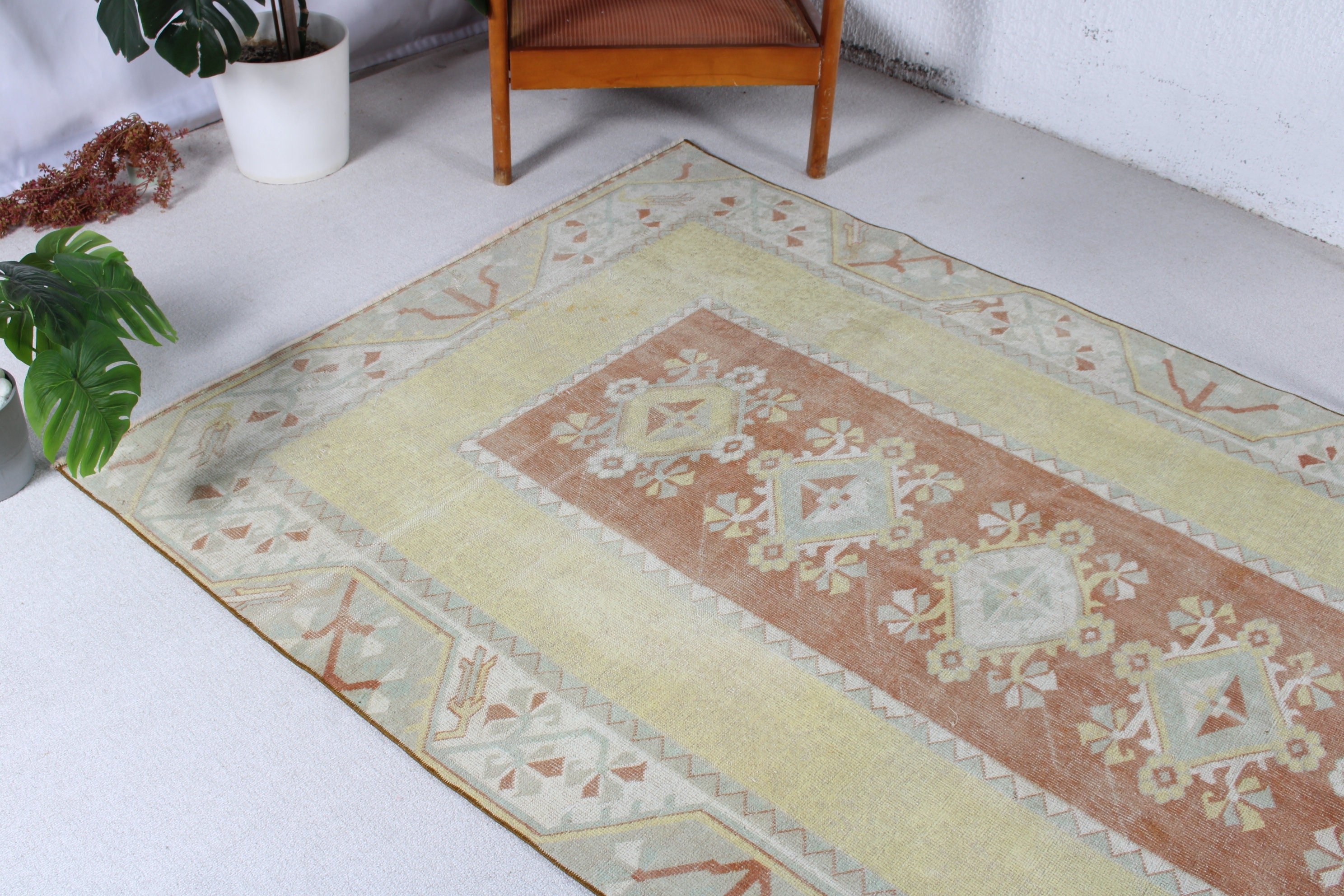 4.7x7.8 ft Alan Halıları, Vintage Halılar, Türk Halısı, Sarı Soğuk Halı, Antika Halılar, Mutfak Halısı, İç Mekan Halıları, Boho Alan Halısı, Lüks Halılar