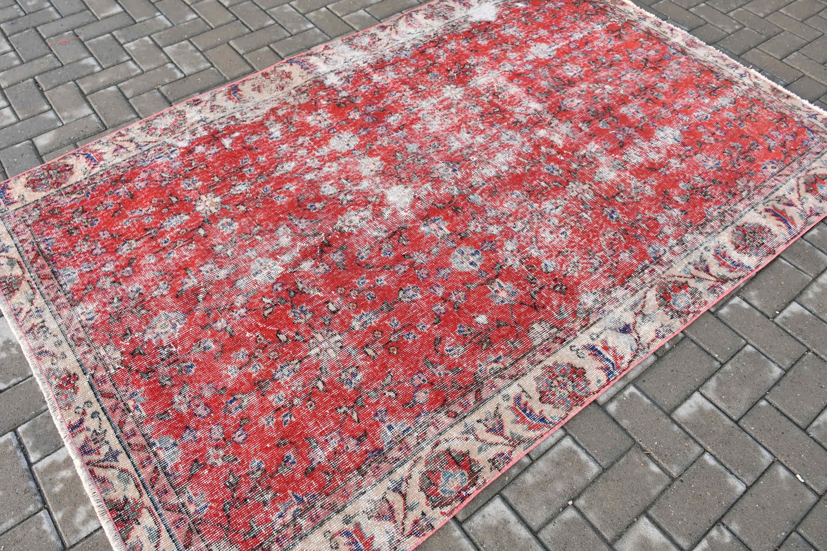 4.9x7.5 ft Area Rug, Aesthetic Rug, Red Anatolian Rug, Rugs for Kitchen, Floor Rug, Turkish Rug, Vintage Rug, Oushak Rugs, Moroccan Rugs