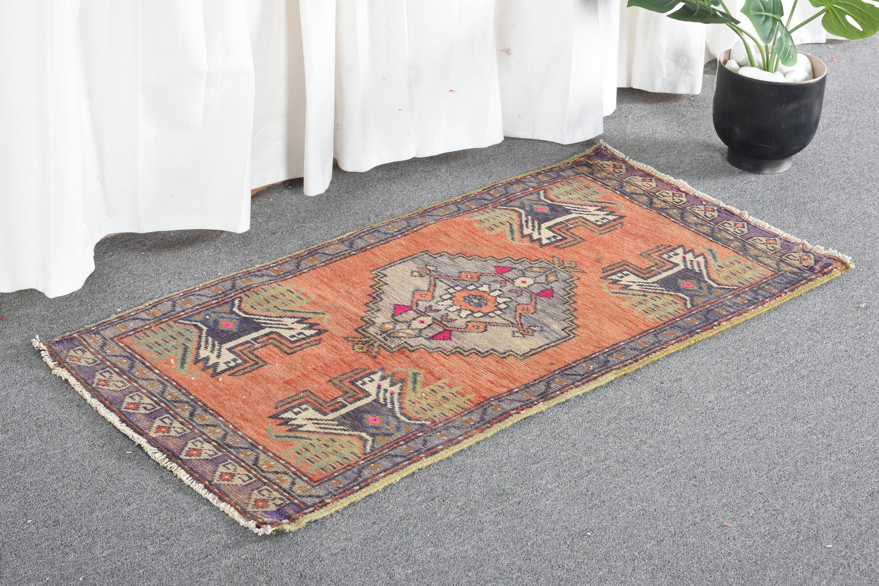 Kitchen Rug, Orange Oriental Rug, Bedroom Rugs, Vintage Rug, Door Mat Rugs, 1.7x3.4 ft Small Rugs, Wedding Rug, Car Mat Rug, Turkish Rug