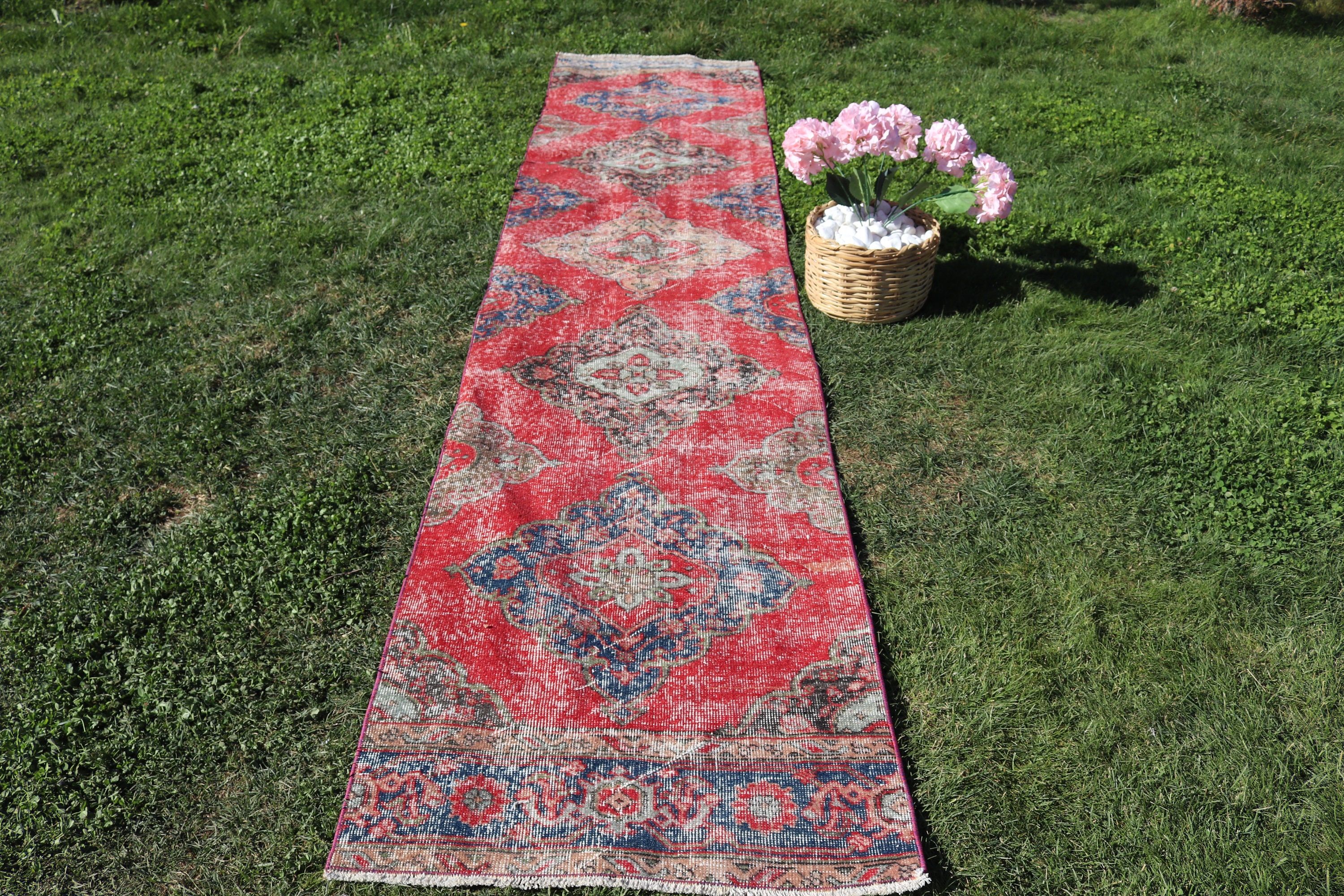 Kırmızı Ev Dekor Halıları, 2.7x12.6 ft Yolluk Halı, Vintage Halı, Türk Halısı, Havalı Halı, Dekoratif Halı, Uzun Yolluk Halısı, Koridor Halıları, Yer Halısı