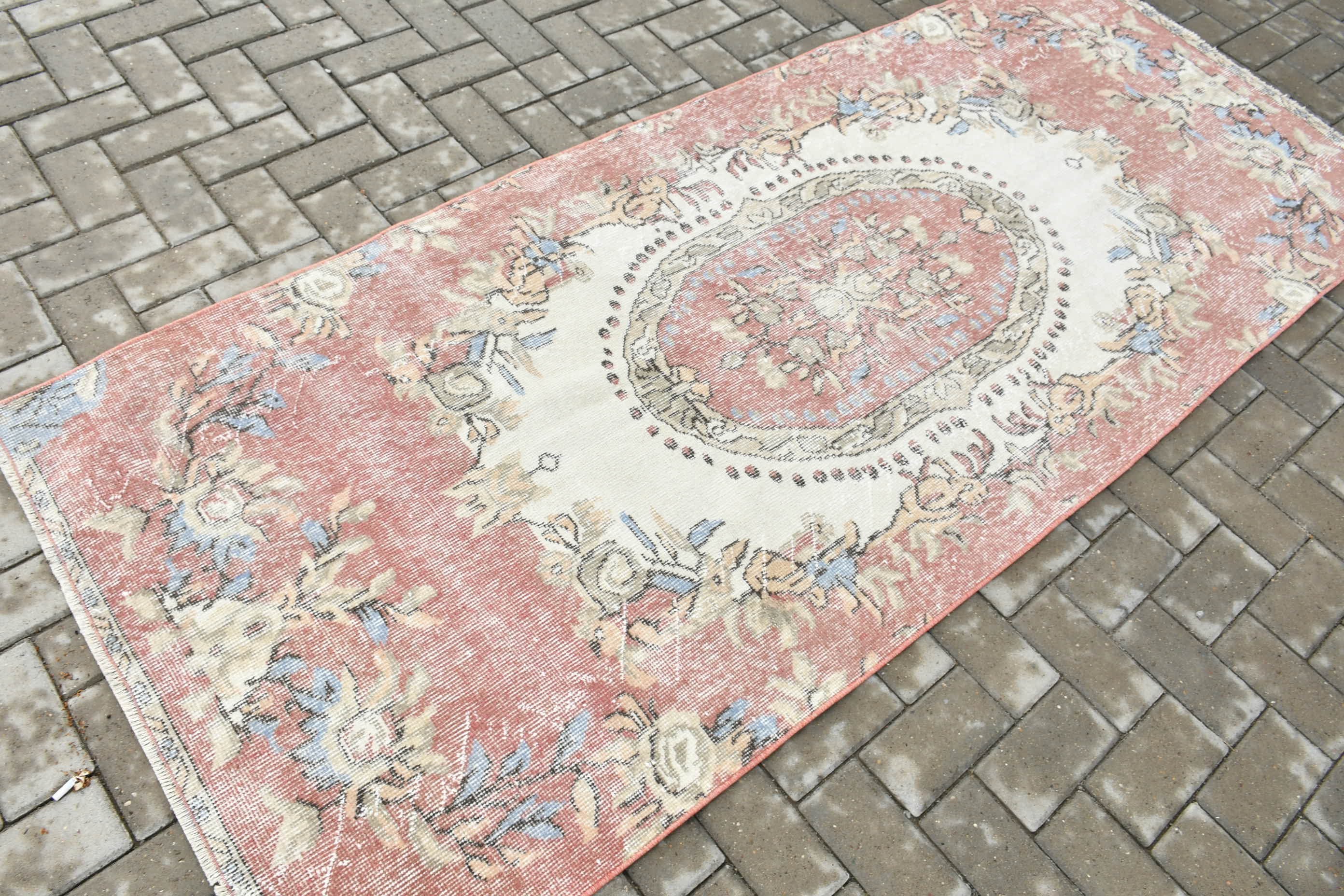 Stair Rugs, Turkish Rug, Rugs for Kitchen, Vintage Rug, Oriental Rugs, 3.2x8 ft Runner Rug, Floor Rugs, Pink Oriental Rug, Corridor Rugs