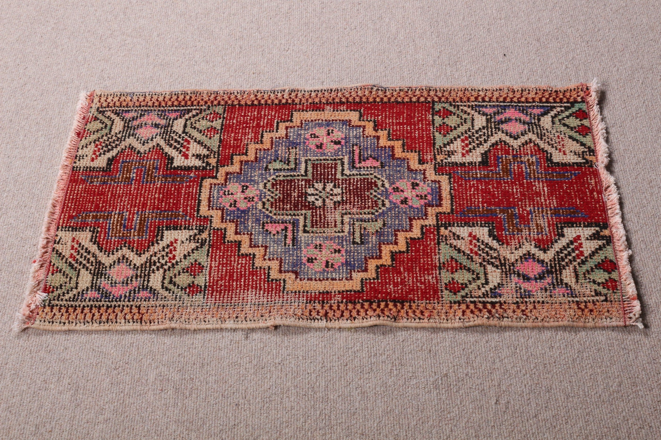 Oriental Rug, Red Antique Rugs, Vintage Rug, Bathroom Rugs, 1.7x3 ft Small Rug, Rugs for Bathroom, Bedroom Rugs, Kitchen Rug, Turkish Rug