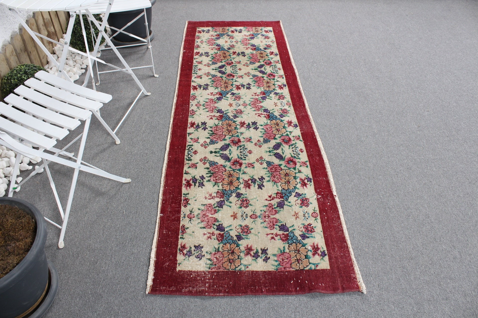 Nursery Rug, Vintage Rug, Cool Rug, Turkish Rug, Floor Rug, Kitchen Rug, Beige Antique Rug, Rugs for Bedroom, 7.6x2.5 ft Accent Rugs