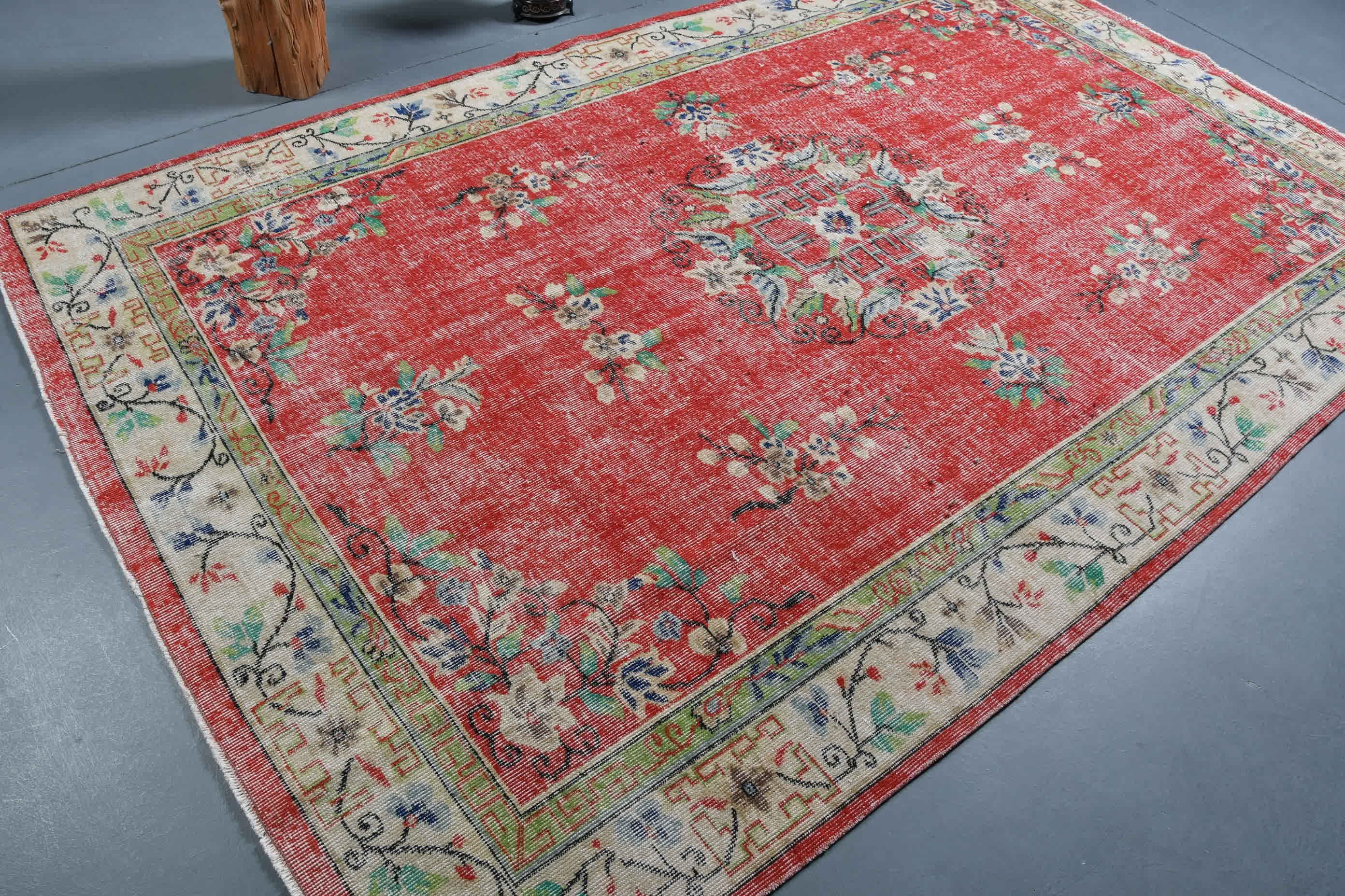 Living Room Rug, Red Anatolian Rug, Designer Rug, Kitchen Rug, Bedroom Rugs, 6.1x9.6 ft Large Rugs, Turkish Rug, Vintage Rugs