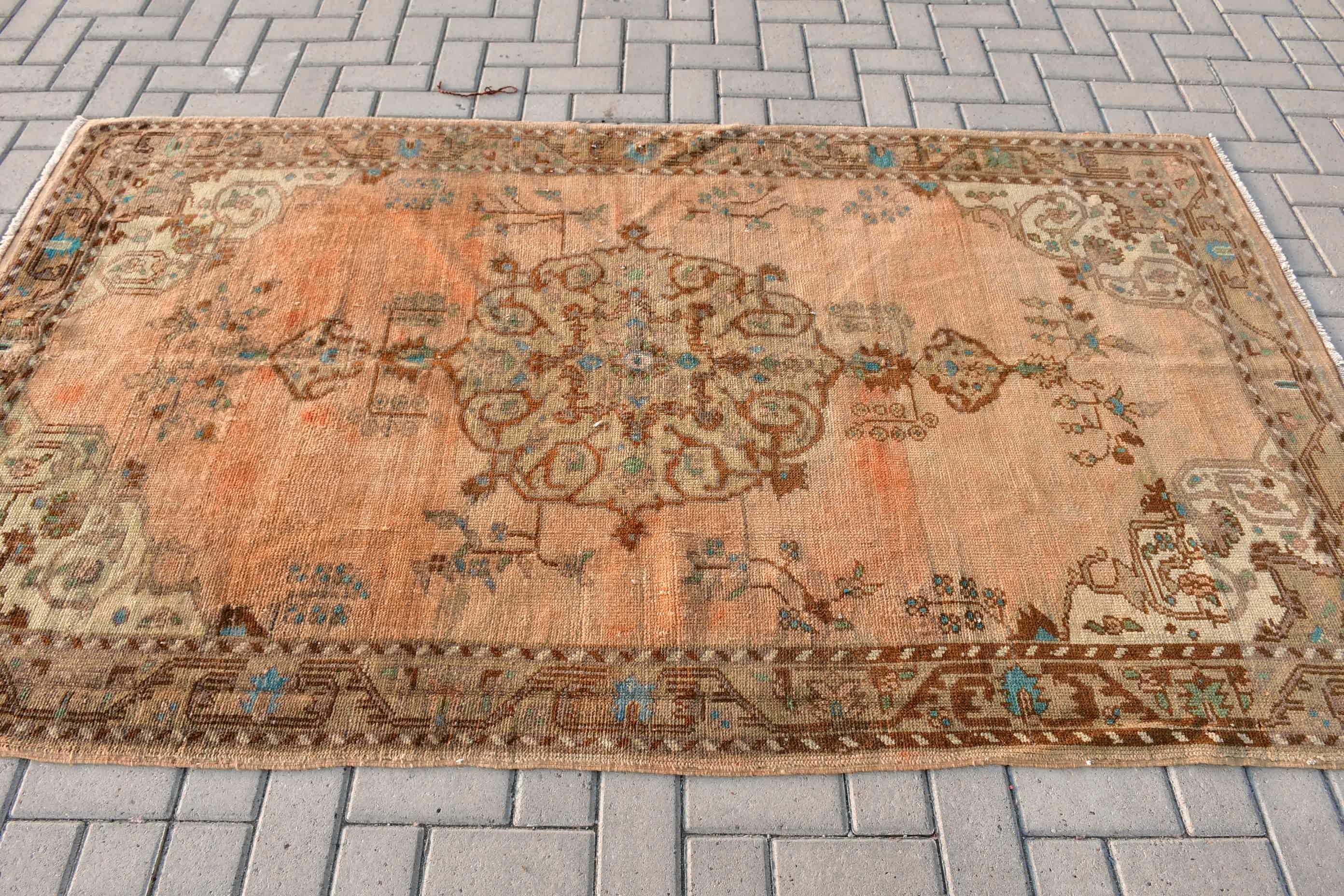 Havalı Halı, Pastel Halı, Oturma Odası Halıları, Kahverengi Zemin Halısı, Ev Dekorasyonu Halısı, Türk Halısı, 4.4x7.6 ft Alan Halısı, Vintage Halı, Oturma Odası Halısı