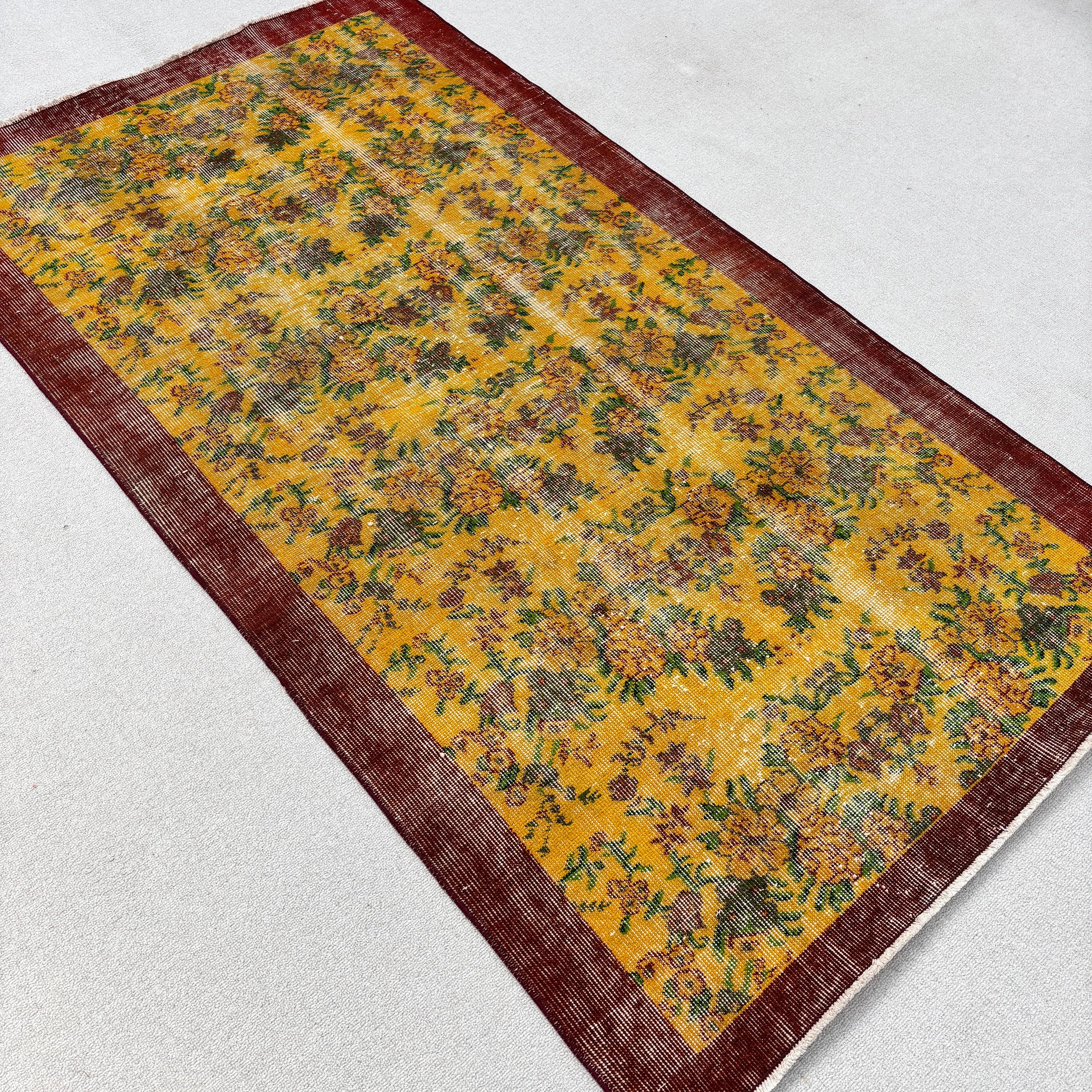 Vintage Rugs, Luxury Rug, Turkish Rugs, Modern Rug, Nursery Rugs, 3.7x6.6 ft Area Rugs, Yellow Wool Rugs, Oushak Area Rug, Organic Rug