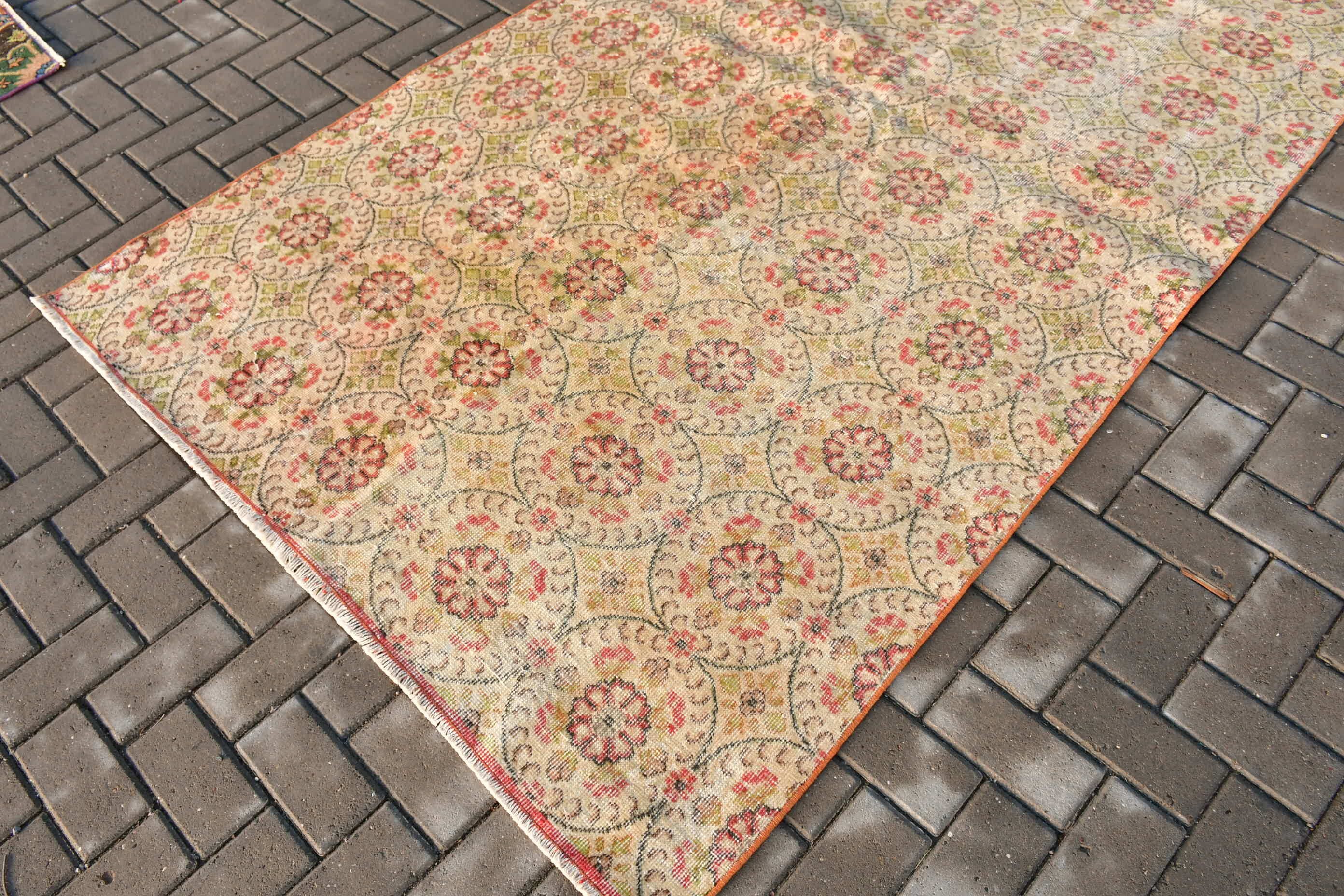 Cute Rug, Vintage Rug, Bedroom Rugs, Turkish Rugs, Beige Moroccan Rug, Dining Room Rug, Anatolian Rugs, 4.9x9 ft Large Rugs, Wool Rugs