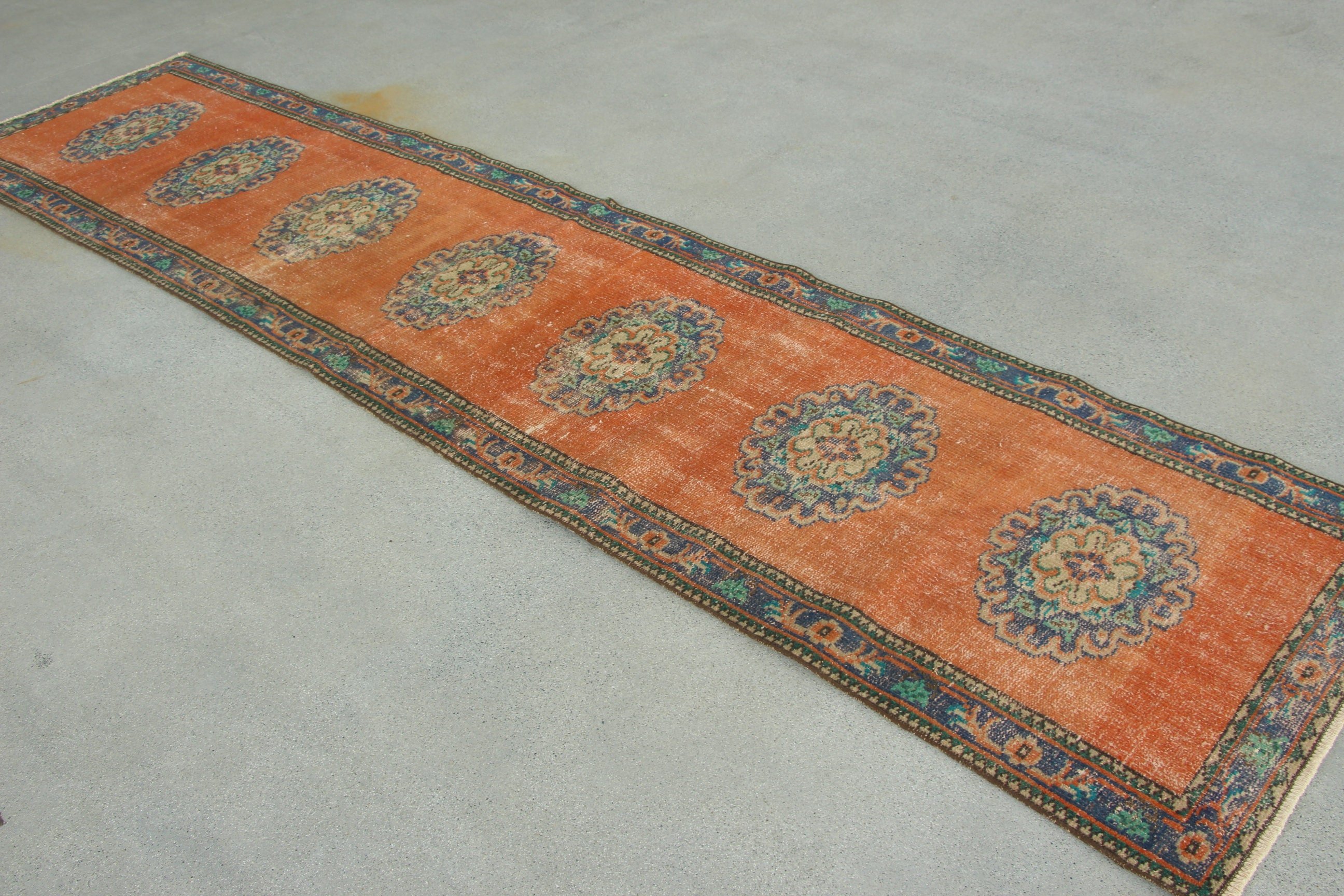 Oushak Rug, Hallway Rug, Turkish Rugs, Vintage Rug, Moroccan Rug, Luxury Rug, Orange Moroccan Rug, Stair Rug, 2.6x11.4 ft Runner Rugs