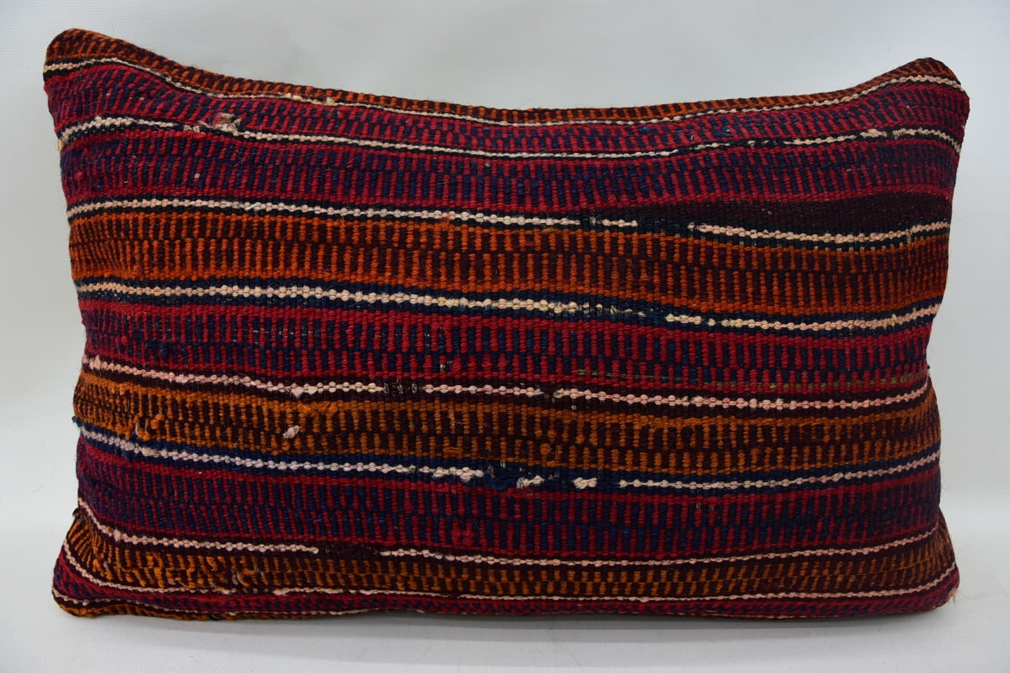 Vintage Kilim Throw Pillow, 16"x24" Red Pillow Case, Meditation Pillow Sham, Pillow for Sofa, Home Decor Pillow, Nautical Throw Cushion