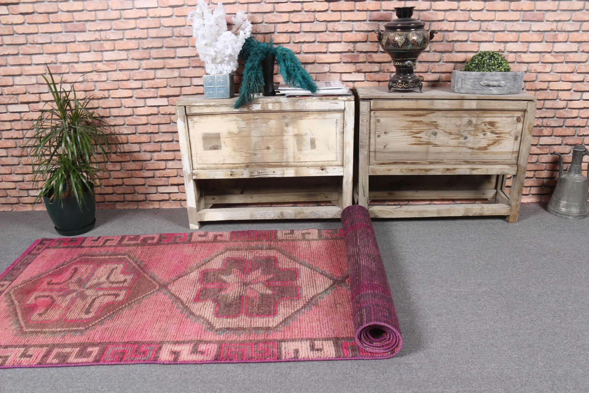 Turkish Rug, Kitchen Rugs, 2.9x9.8 ft Runner Rugs, Vintage Rug, Wool Rug, Pink Oriental Rug, Stair Rugs, Rugs for Kitchen, Moroccan Rugs