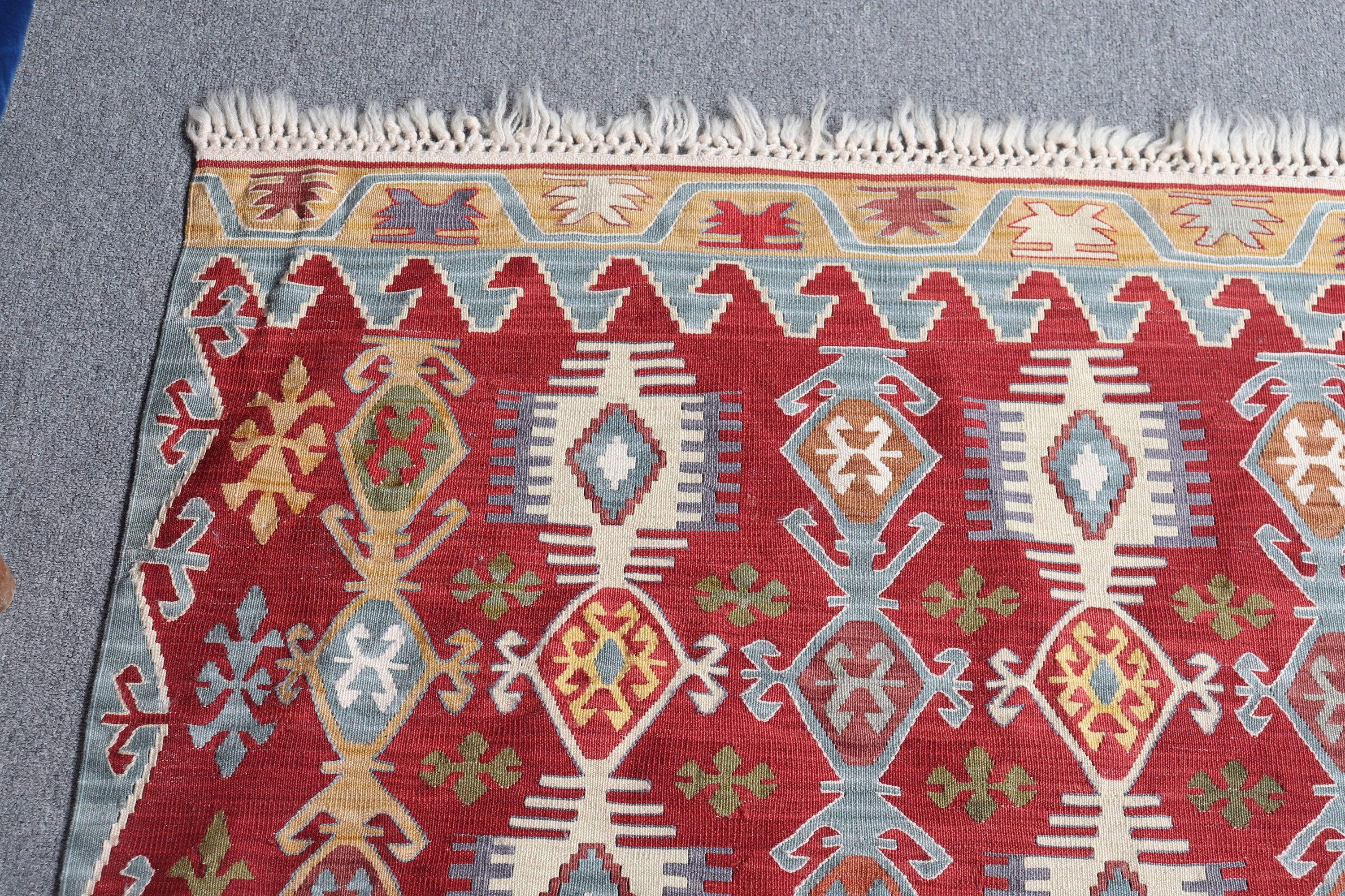 Nursery Rug, Kilim, Vintage Rugs, Red  4x5.8 ft Accent Rugs, Muted Rugs, Turkish Rugs, Anatolian Rug, Bedroom Rugs, Floor Rug