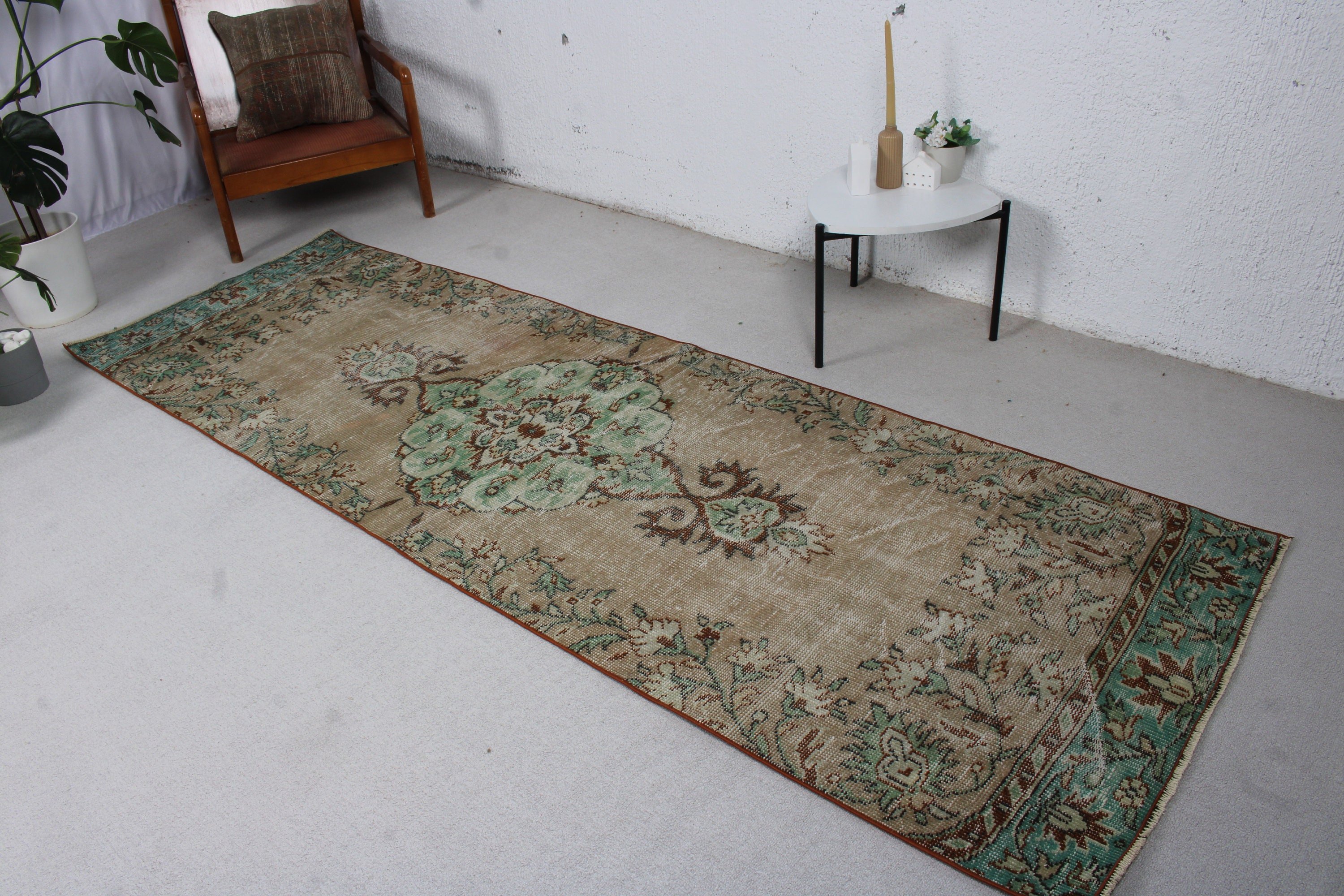 Vintage Halılar, Uzun Yolluk Halı, Türk Halısı, Fas Halıları, Lüks Halılar, Kahverengi Fas Halıları, 3.2x9.3 ft Runner Halısı, Vintage Runner Halısı