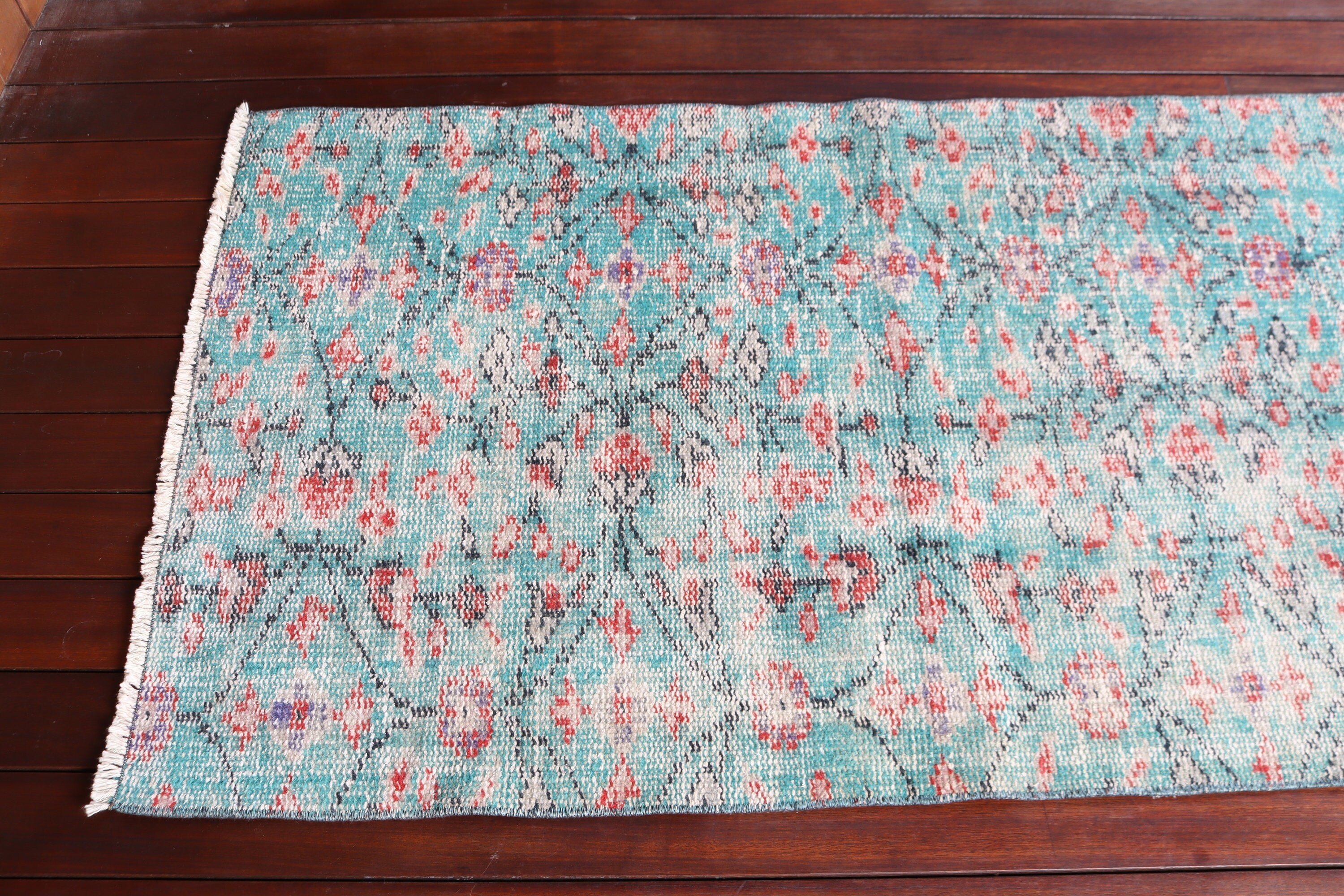 Yeşil Yün Halı, Türk Halısı, 2.7x8.2 ft Runner Halıları, Boho Halısı, Vintage Runner Halısı, Tribal Halıları, Vintage Halısı, Koridor Halısı, Modern Halısı