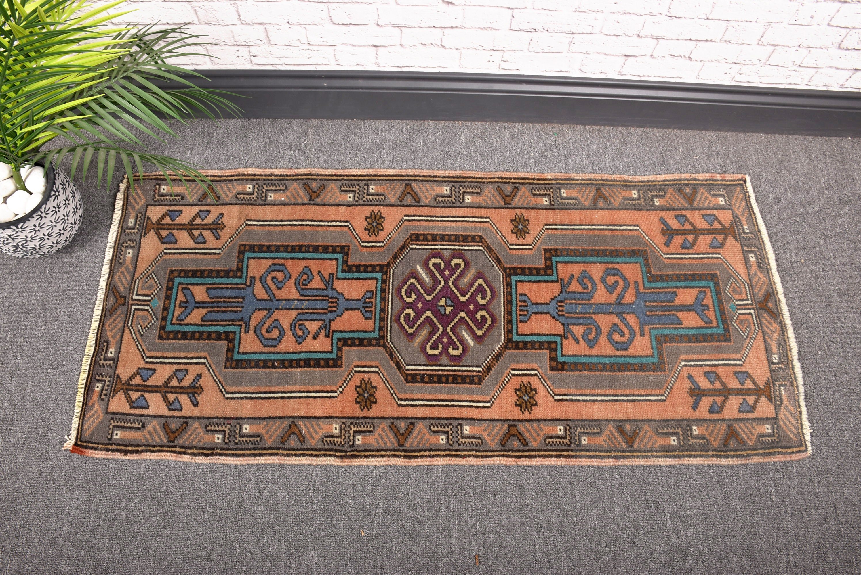 Floor Rugs, Small Area Rugs, Bronze Neutral Rugs, Bedroom Rugs, Entry Rugs, Antique Rug, 1.7x3.7 ft Small Rug, Vintage Rug, Turkish Rugs